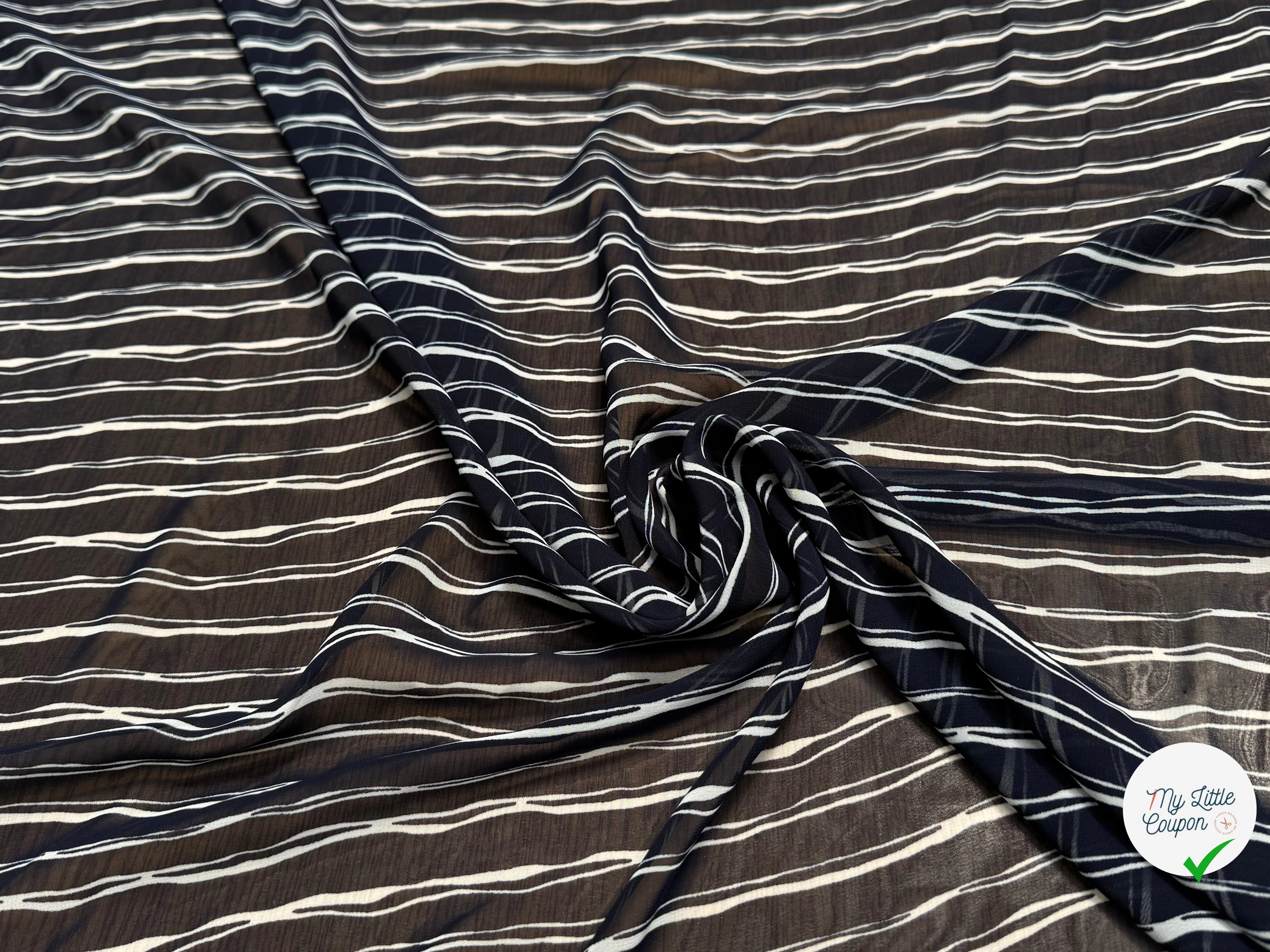 CHIFFON PRINTED RAYURES CROISÉES MARINE FONCÉ - My Little Coupon