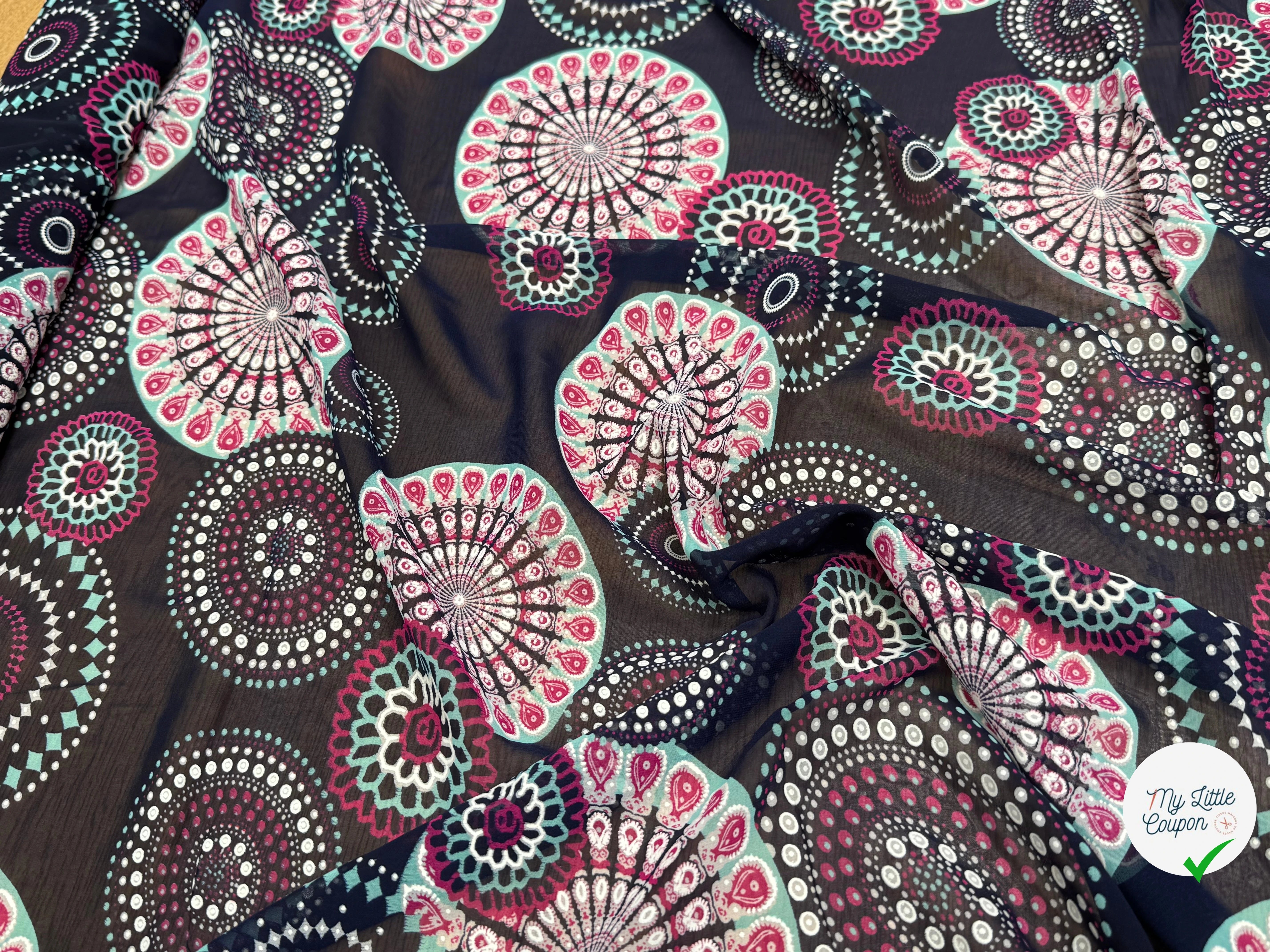 CHIFFON PRINTED SHELL FOND MARINE - My Little Coupon