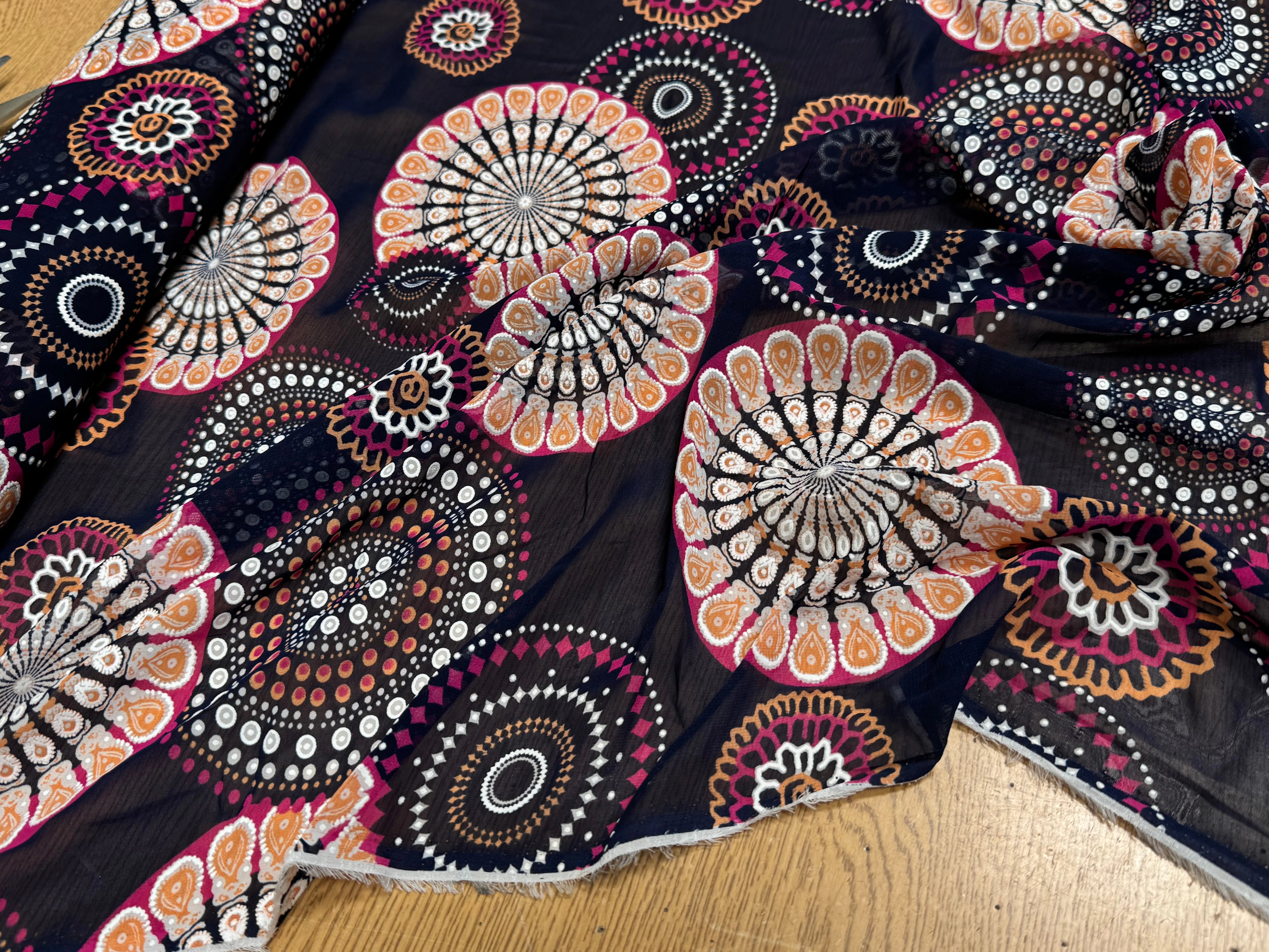 CHIFFON PRINTED SHELL GÉOMETRIQUES ROSE FOND MARINE - My Little Coupon