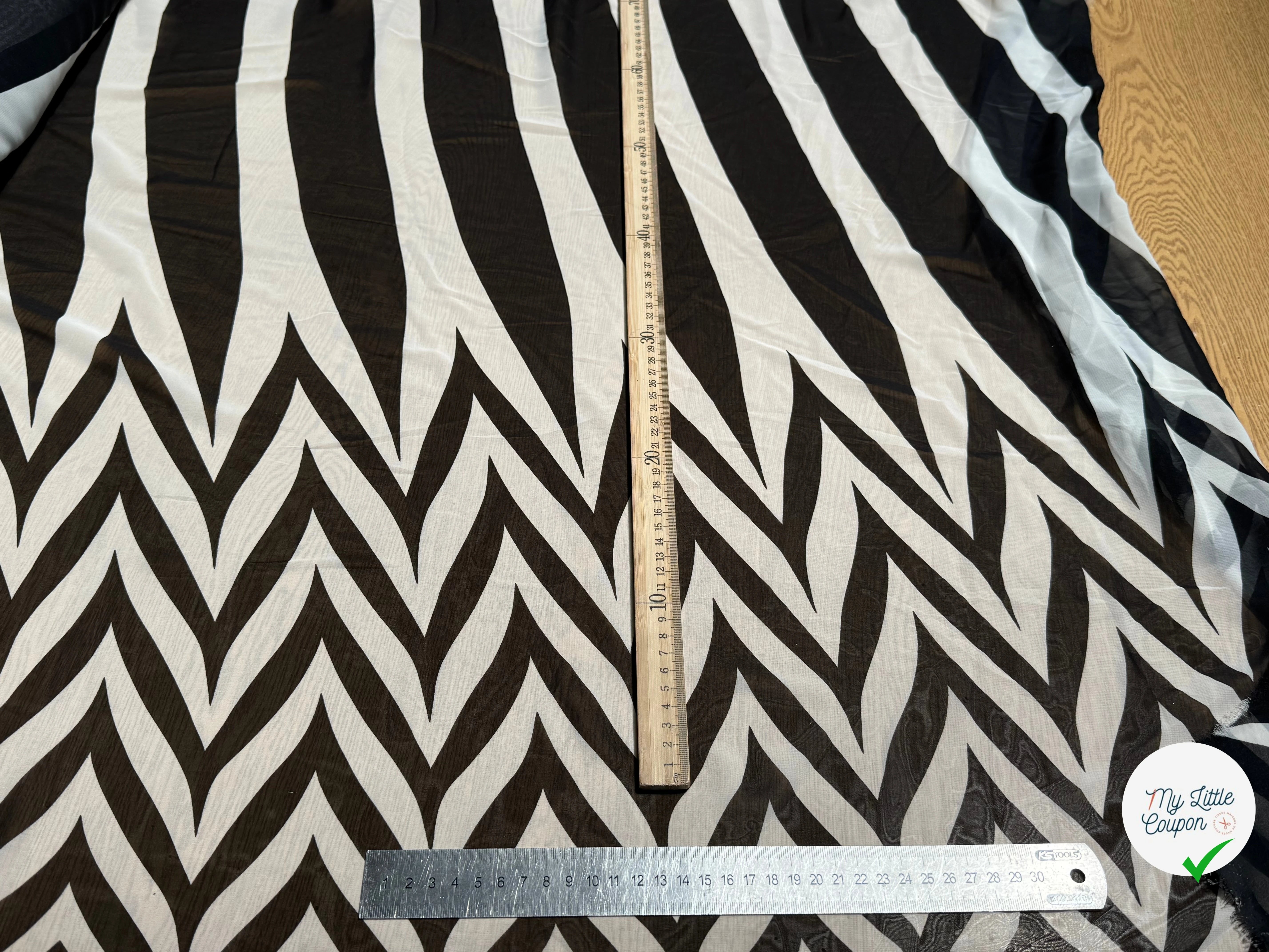 CHIFFON PRINTED TRAMES NOIR ÉCRU - My Little Coupon
