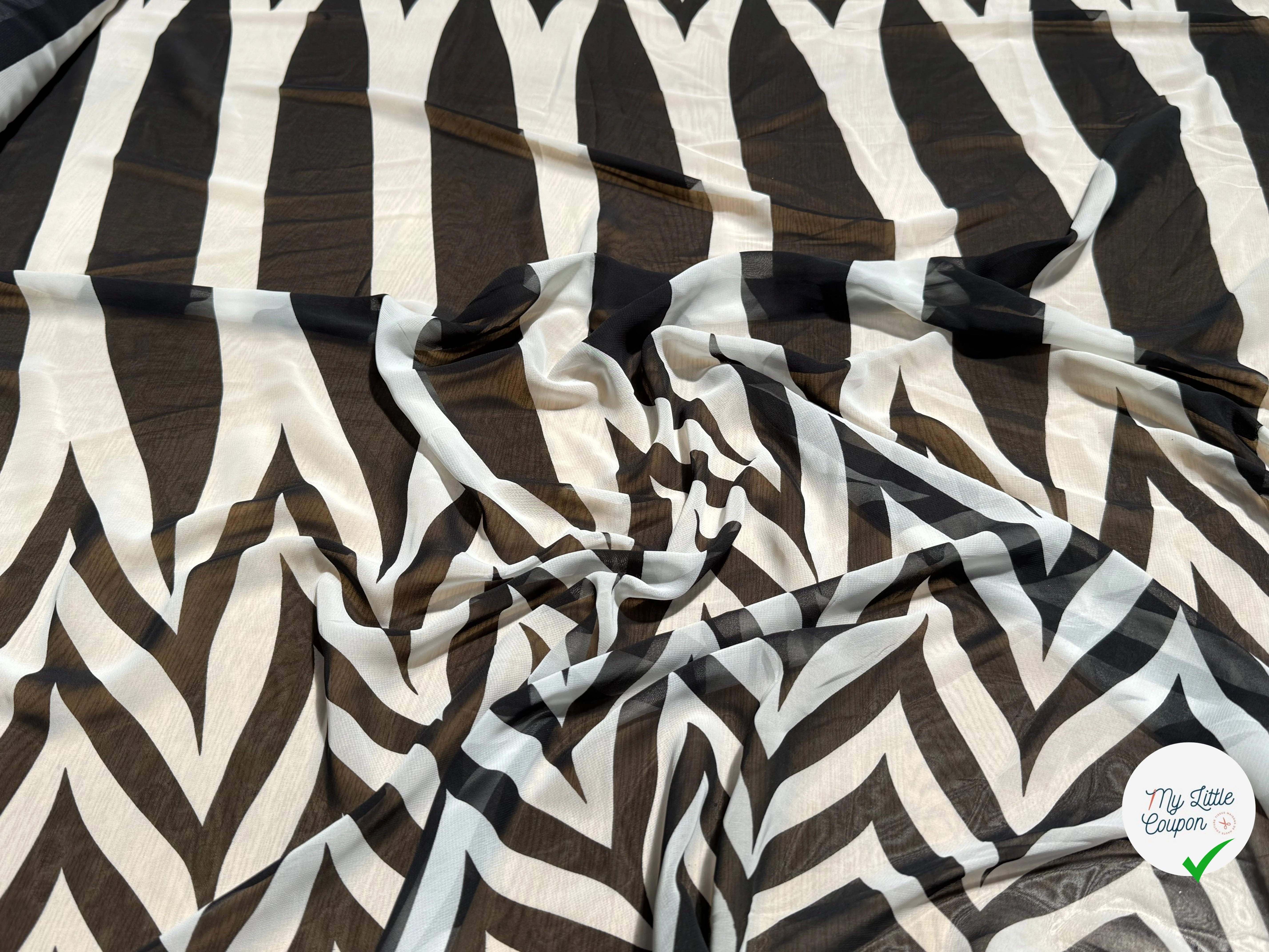 CHIFFON PRINTED TRAMES NOIR ÉCRU - My Little Coupon