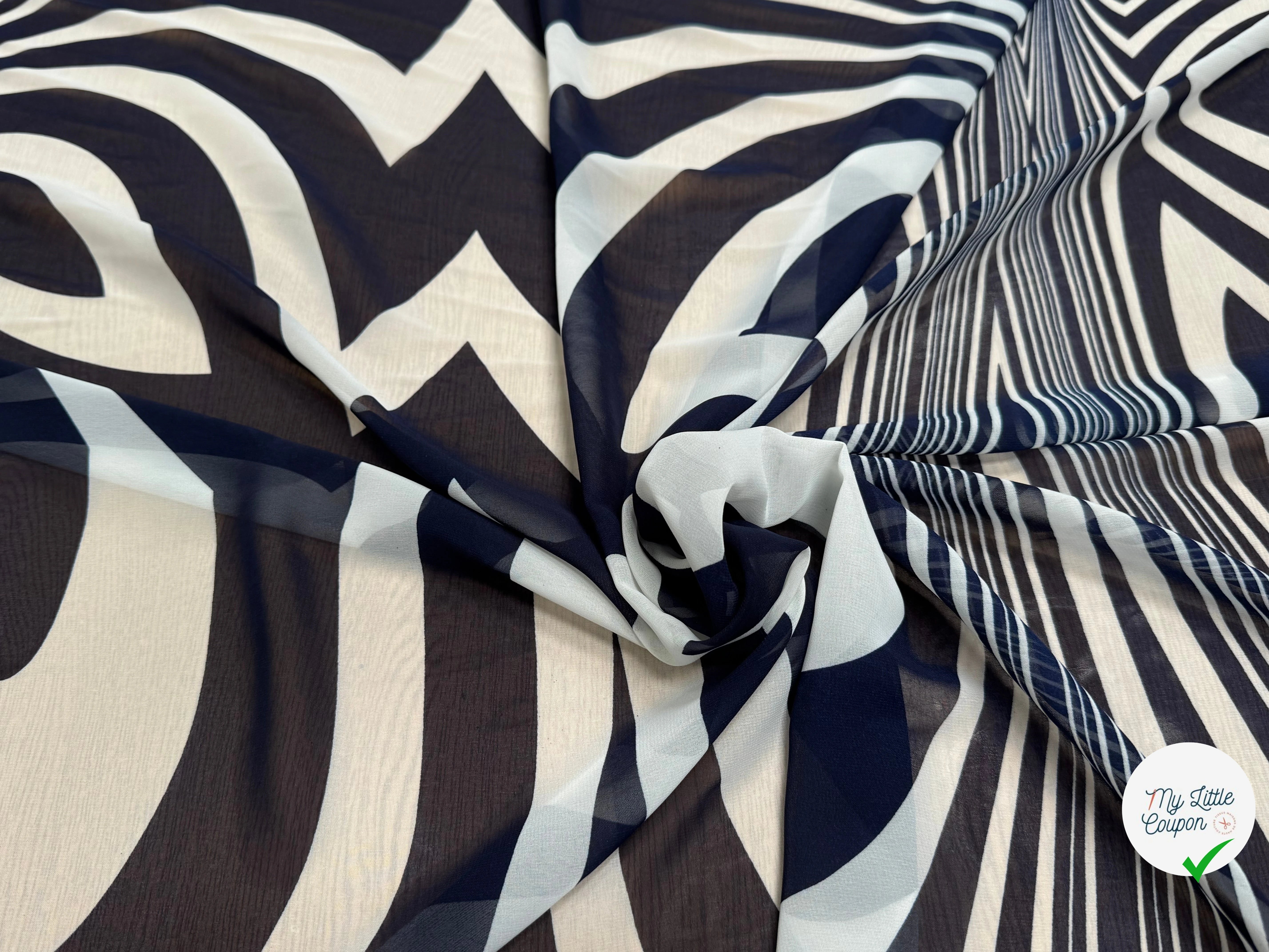CHIFFON PRINTED ZEBRE ÉCRU FOND MARINE - My Little Coupon