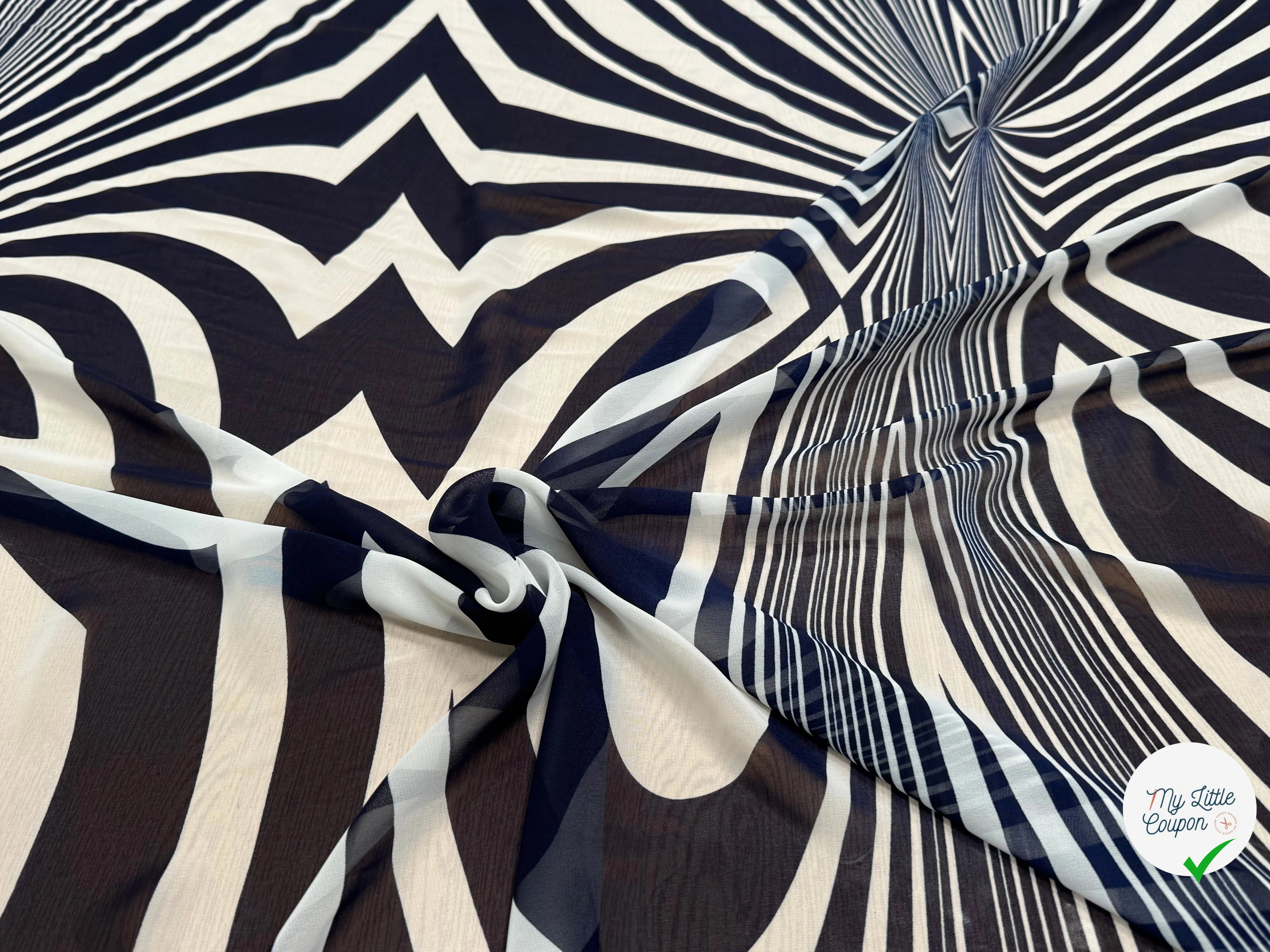 CHIFFON PRINTED ZEBRE ÉCRU FOND MARINE - My Little Coupon