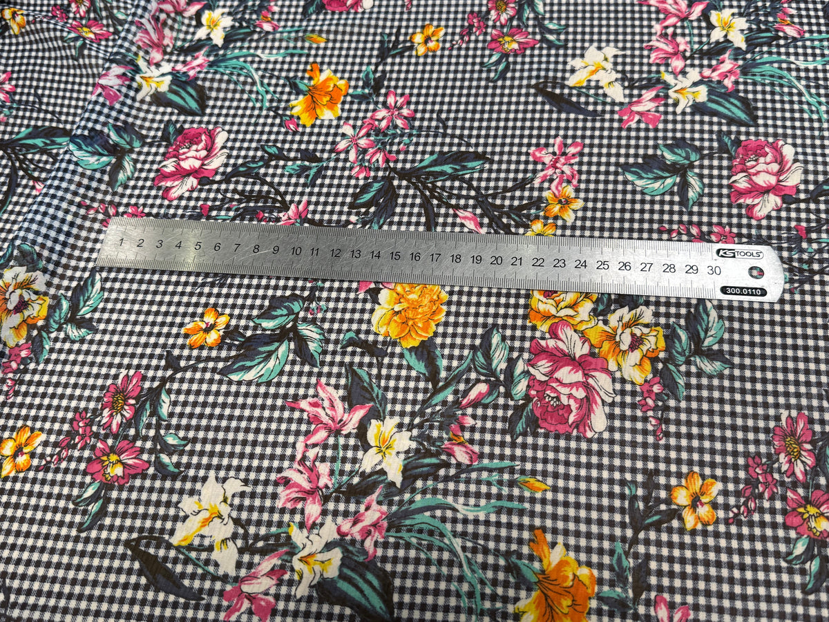 CHIFFON VICHY BLEU FLUIDE GROSSES FLEURS SUPER BEAU - My Little Coupon