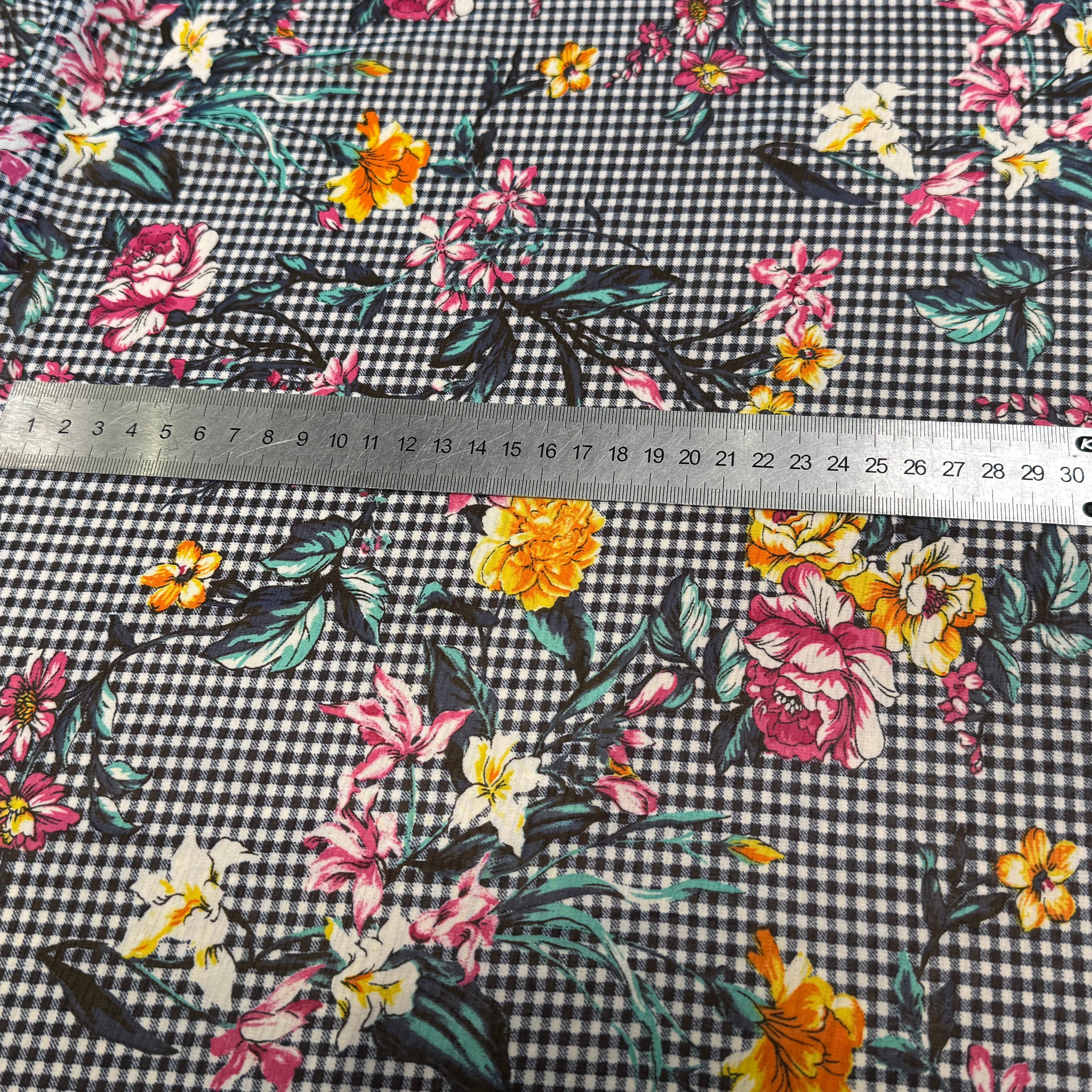 CHIFFON VICHY BLEU FLUIDE GROSSES FLEURS SUPER BEAU - My Little Coupon