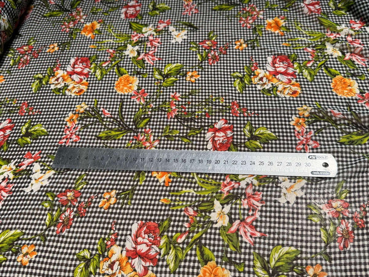 CHIFFON VICHY NOIR FLUIDE GROSSES FLEURS SUPER BEAU - My Little Coupon