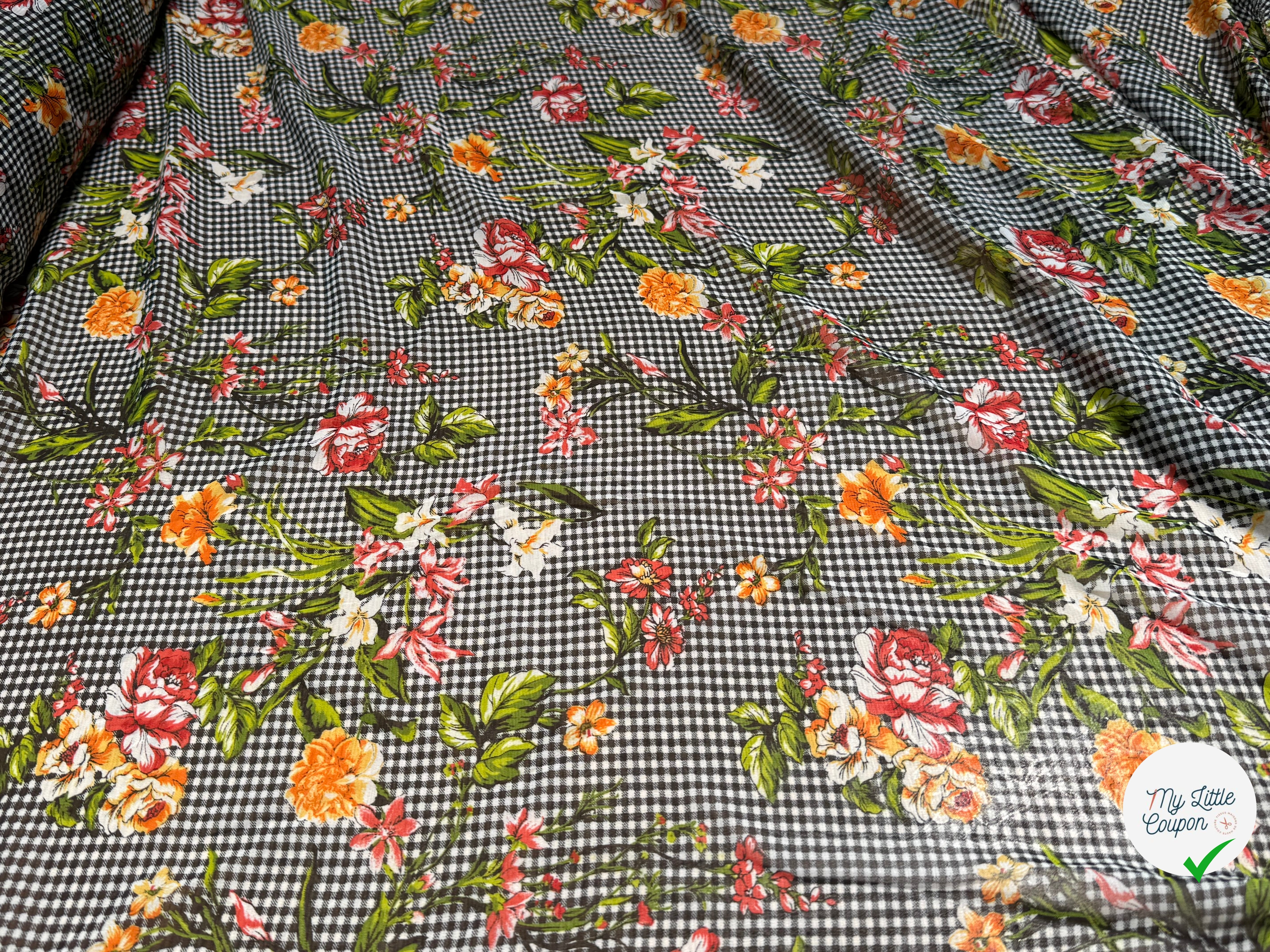 CHIFFON VICHY NOIR FLUIDE GROSSES FLEURS SUPER BEAU - My Little Coupon