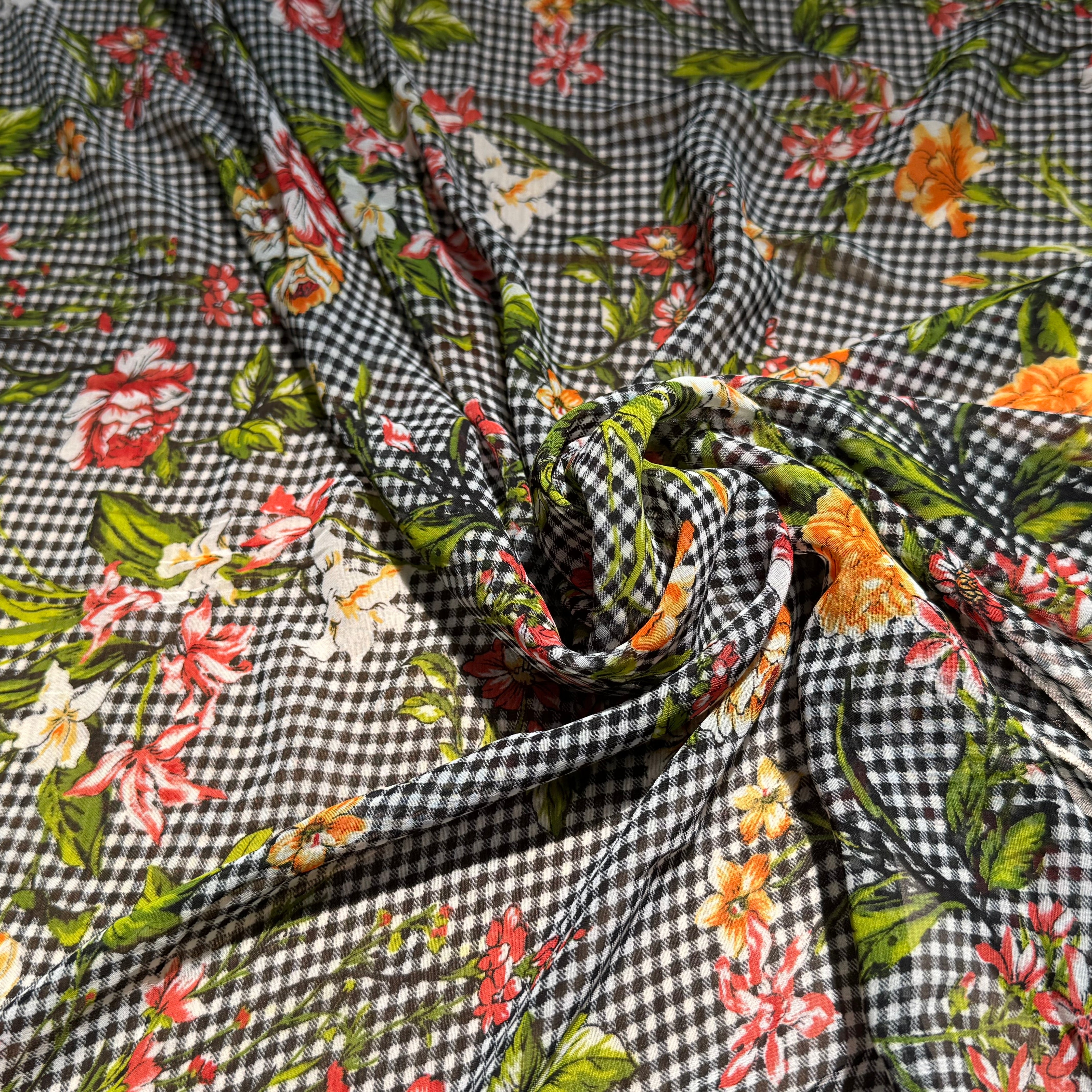 CHIFFON VICHY NOIR FLUIDE GROSSES FLEURS SUPER BEAU - My Little Coupon