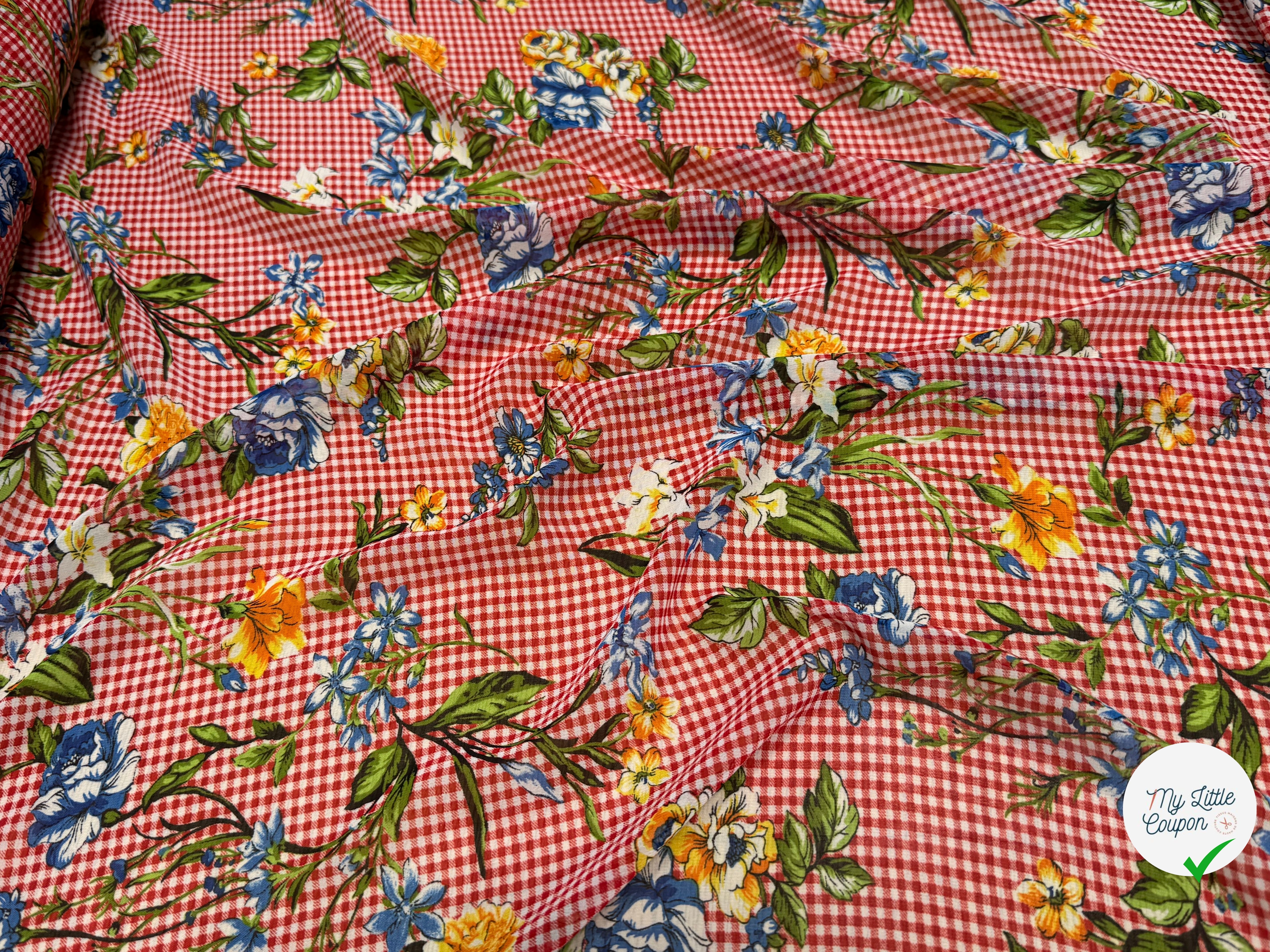 CHIFFON VICHY ROUGE FLUIDE GROSSES FLEURS SUPER BEAU - My Little Coupon