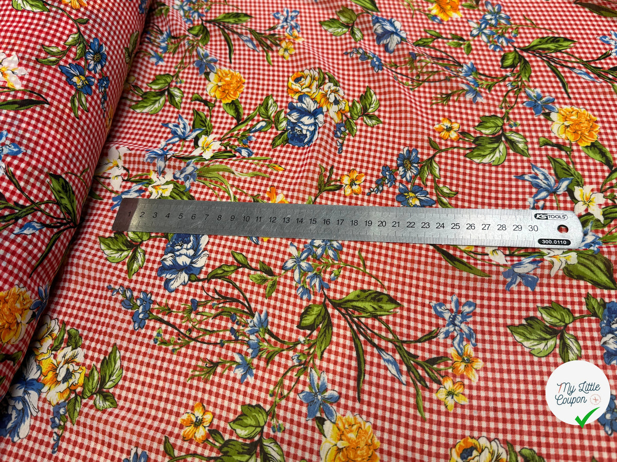 CHIFFON VICHY ROUGE FLUIDE GROSSES FLEURS SUPER BEAU - My Little Coupon