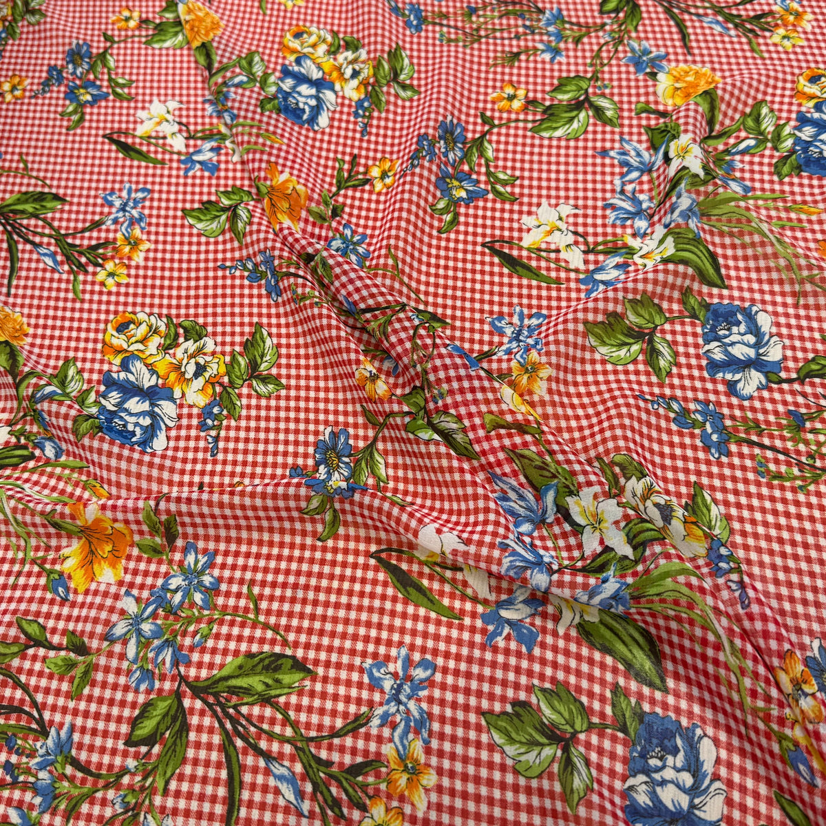 CHIFFON VICHY ROUGE FLUIDE GROSSES FLEURS SUPER BEAU - My Little Coupon