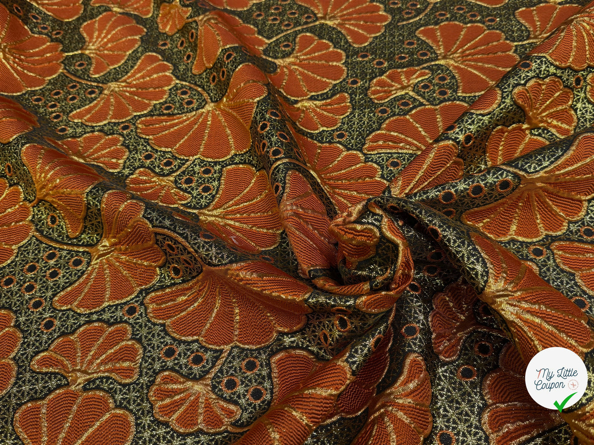 BROCART ARGENTÉ FEUILLAGES ORANGE GOLD - My Little Coupon