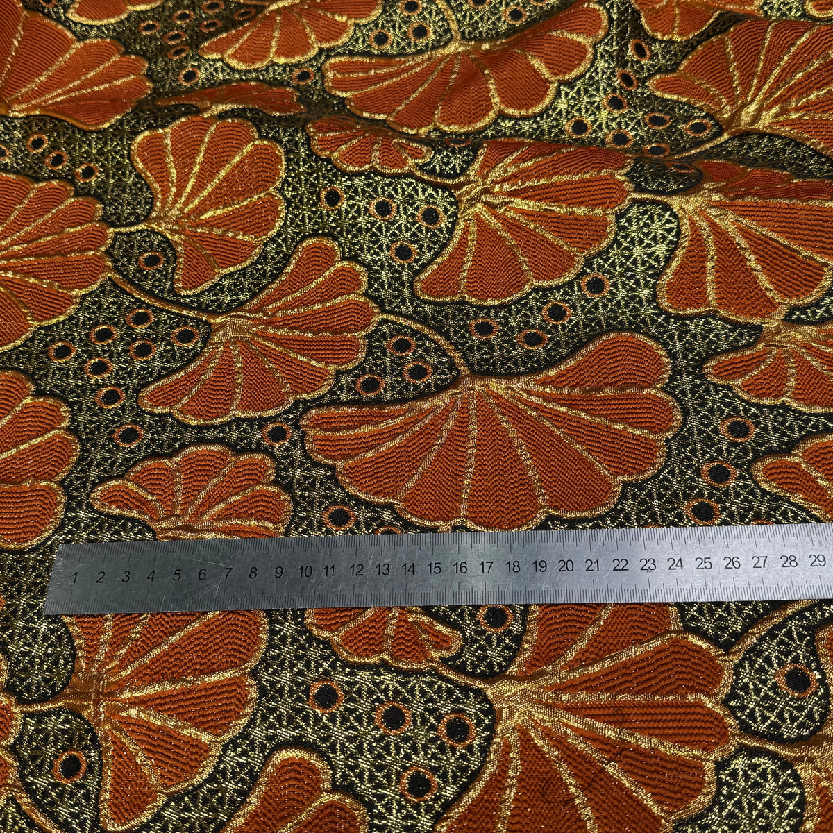 BROCART ARGENTÉ FEUILLAGES ORANGE GOLD - My Little Coupon