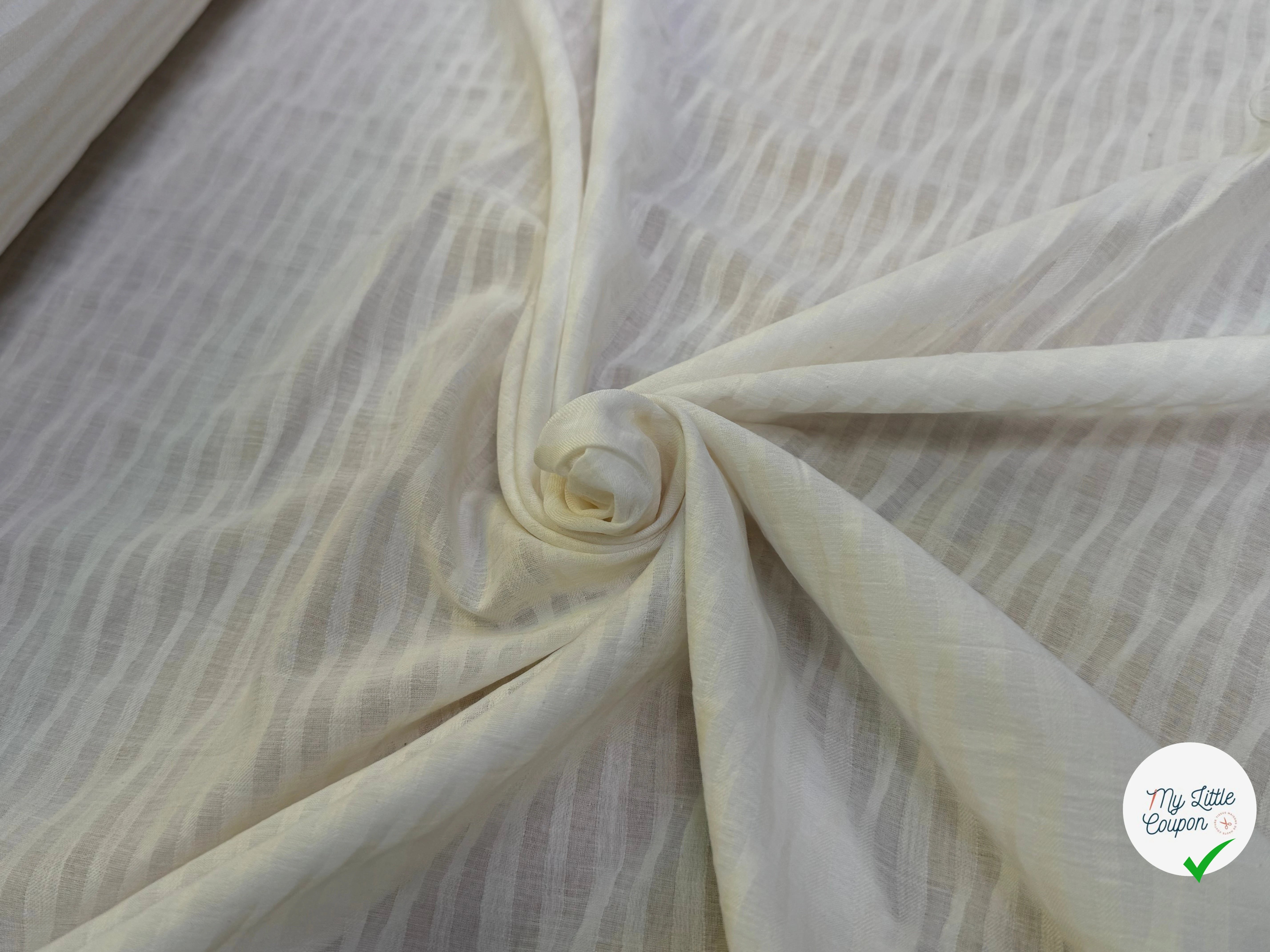 COTON À RAYURES SUR VOILE FLUIDE ÉCRU ULTRA BEAU - My Little Coupon