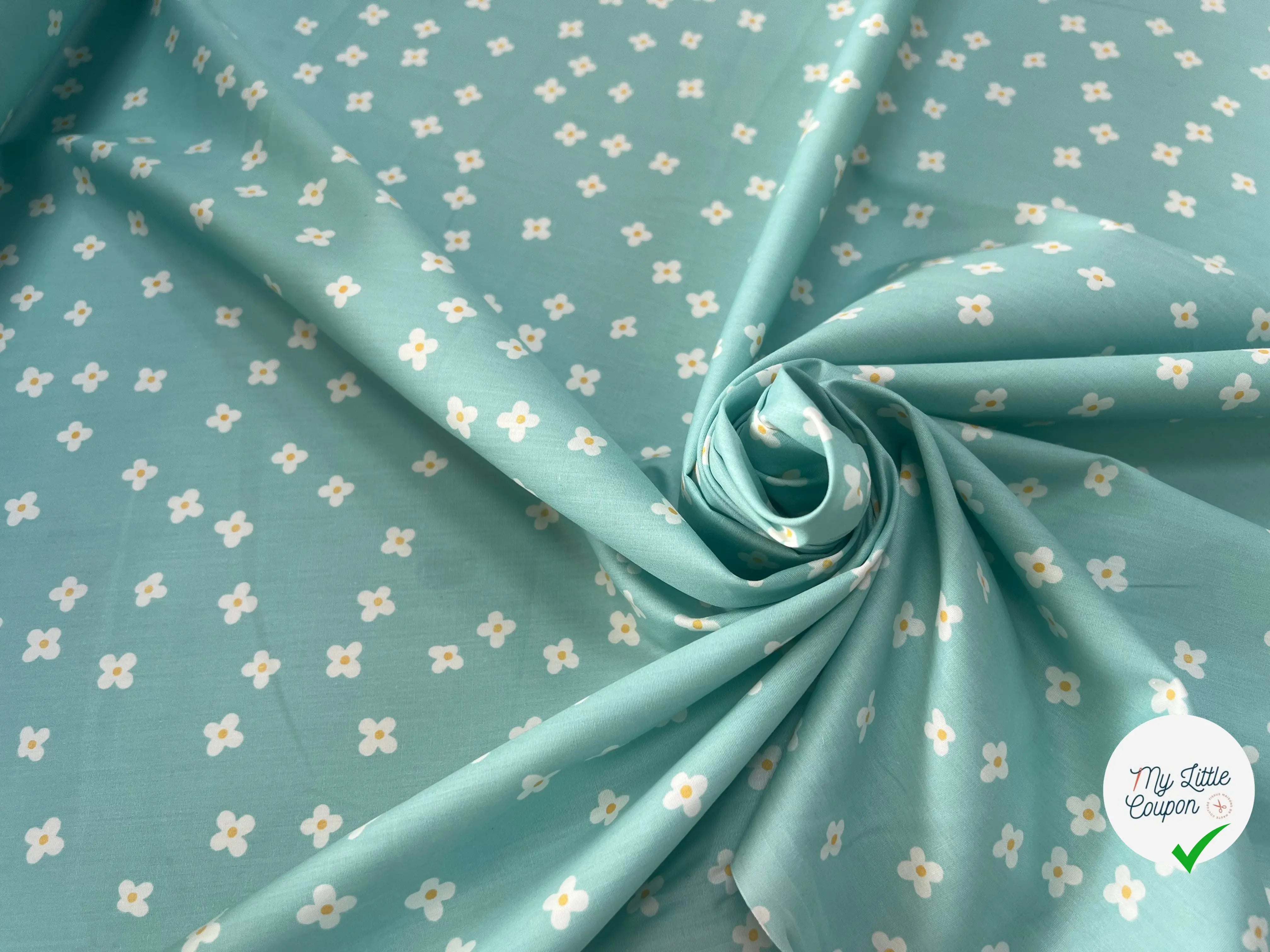 COTON BÉBÉ 120 FILS FLEURS FOND BLEU - My Little Coupon