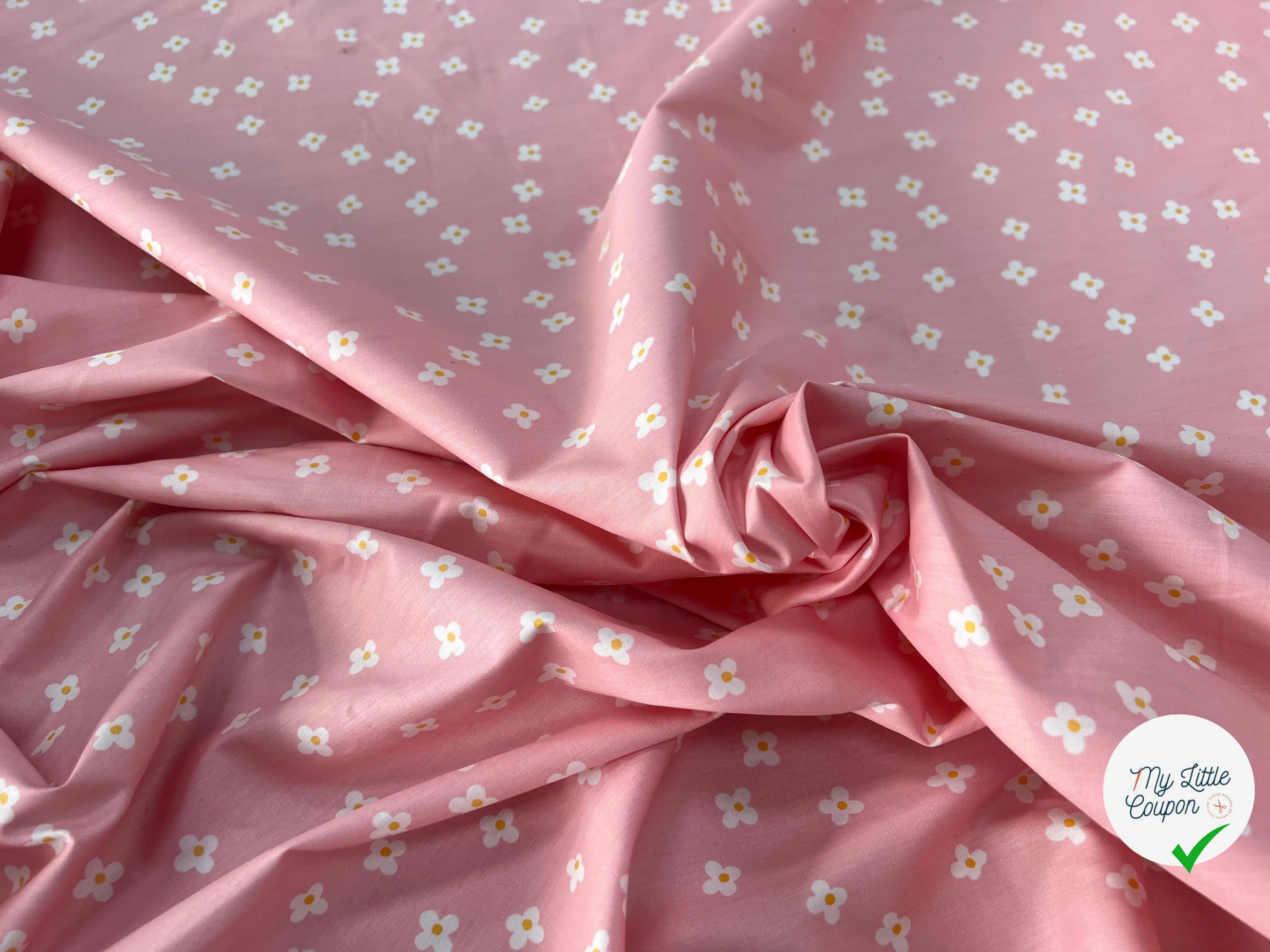 COTON BÉBÉ 120 FILS FLEURS FOND ROSE - My Little Coupon