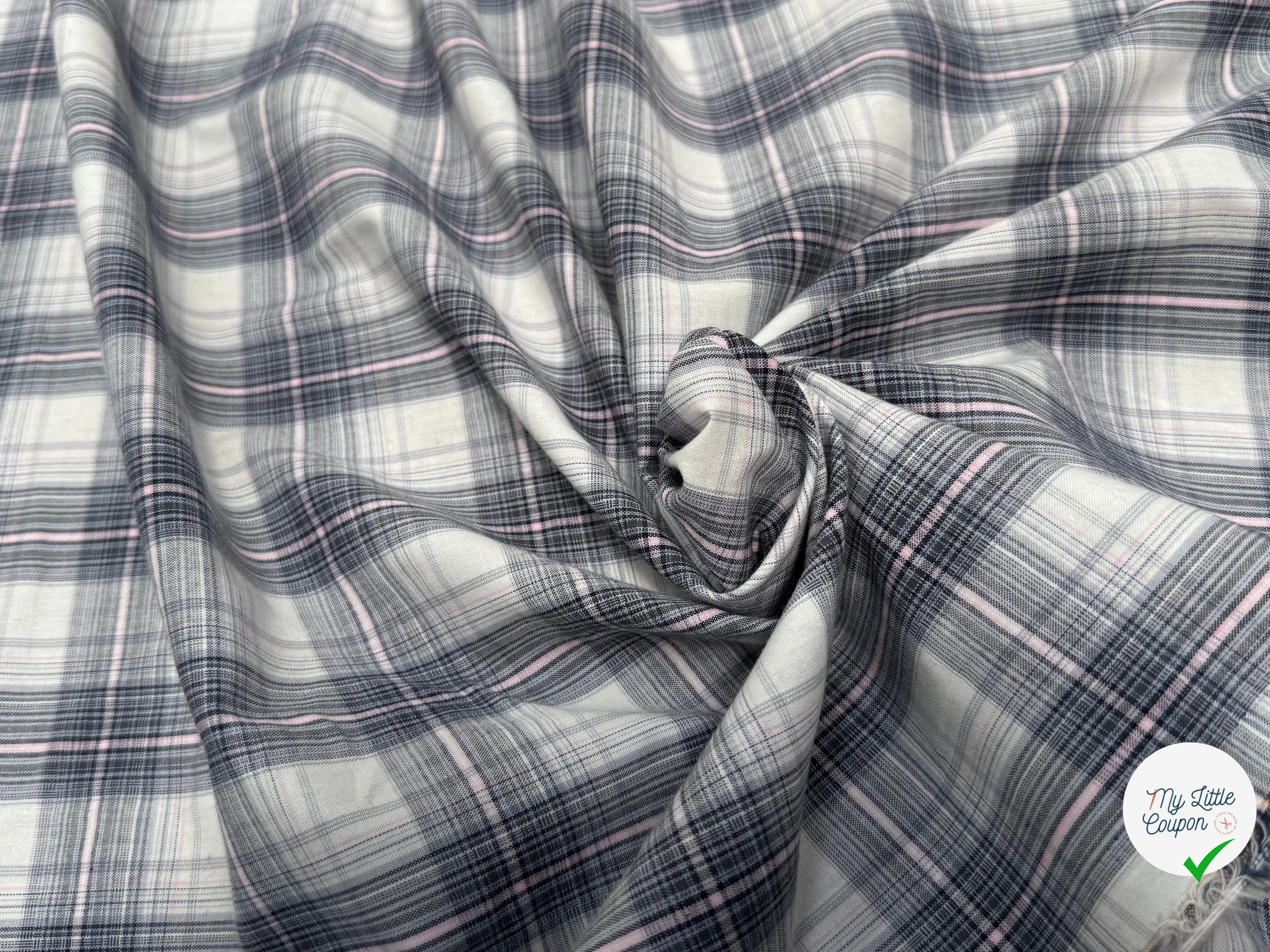 COTON CHEMISE À CARREAUX FINE RAYURES MULTICOLORS BLEU GRIS ROSE - My Little Coupon