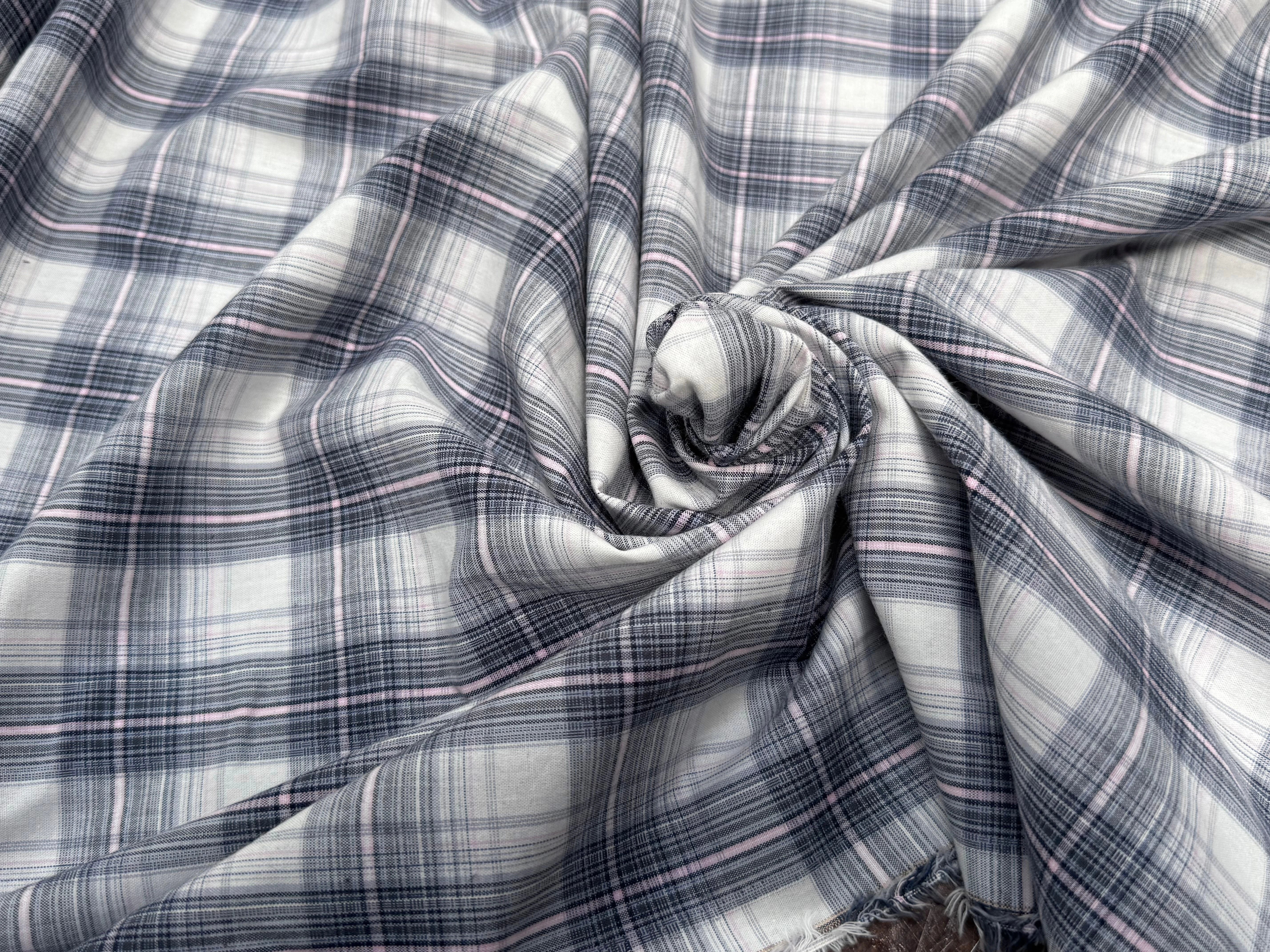 COTON CHEMISE À CARREAUX FINE RAYURES MULTICOLORS BLEU GRIS ROSE - My Little Coupon