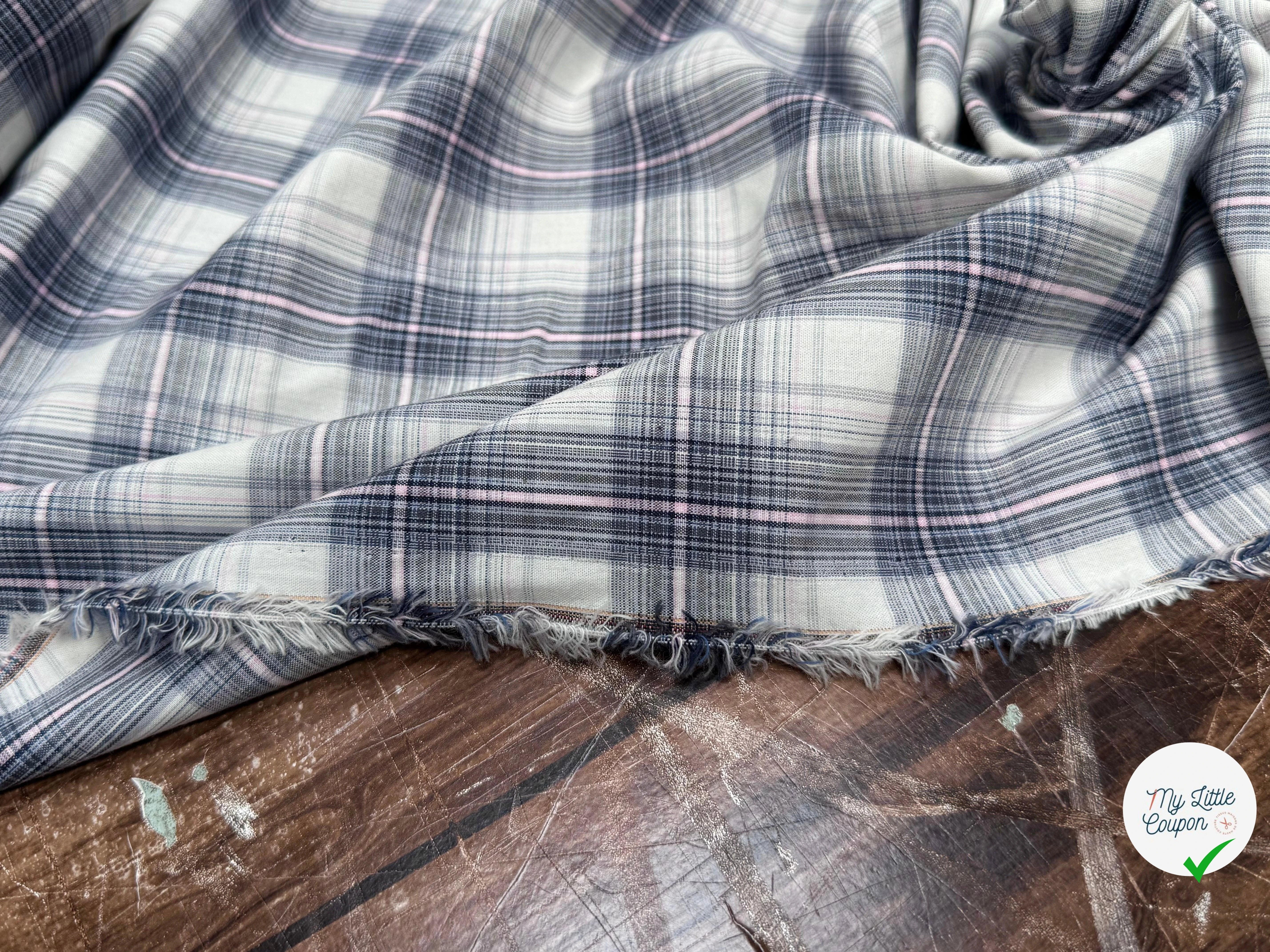 COTON CHEMISE À CARREAUX FINE RAYURES MULTICOLORS BLEU GRIS ROSE - My Little Coupon