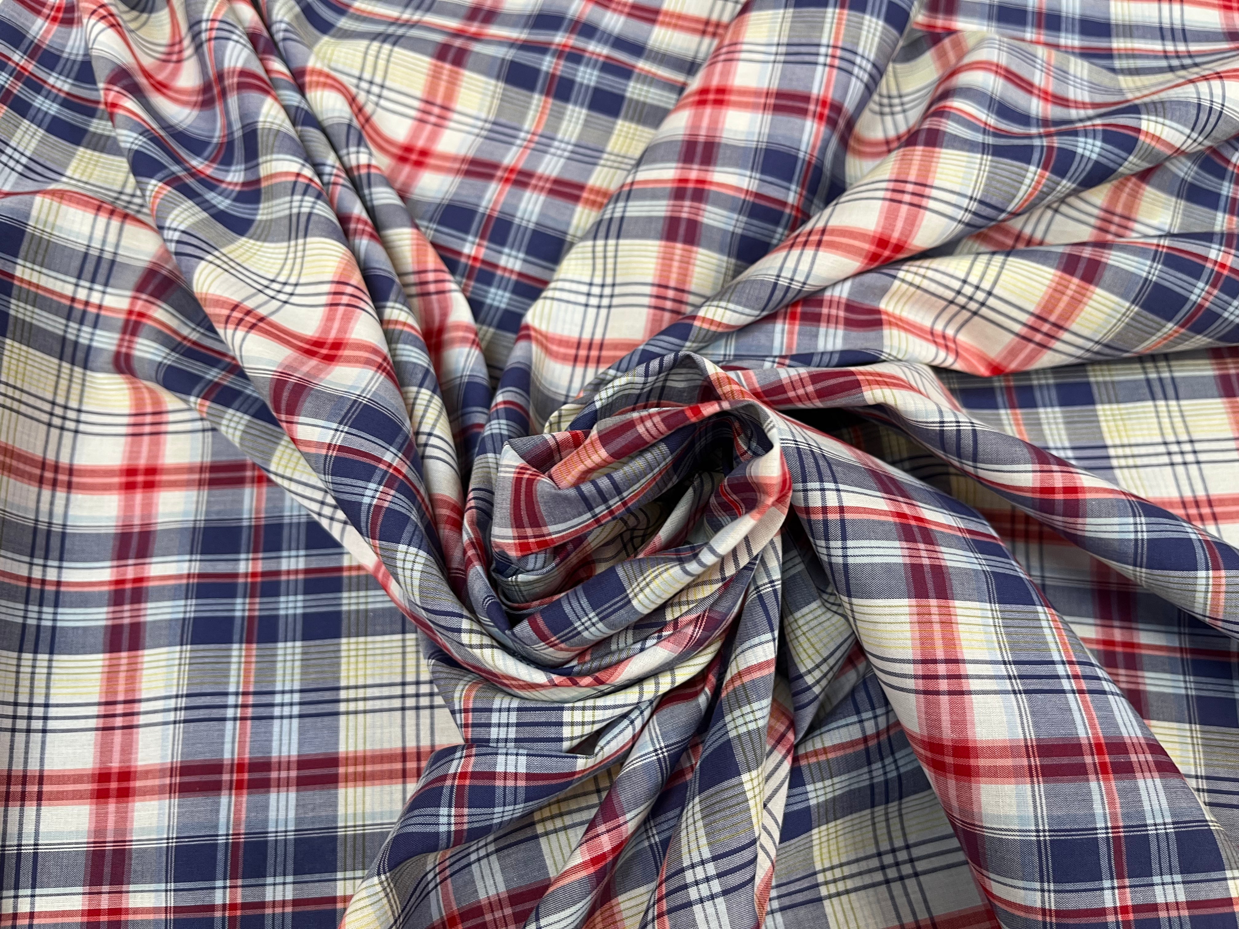 COTON CHEMISE CARREAUX PRINCE DE GALLE BLEU ET ROUGE - My Little Coupon