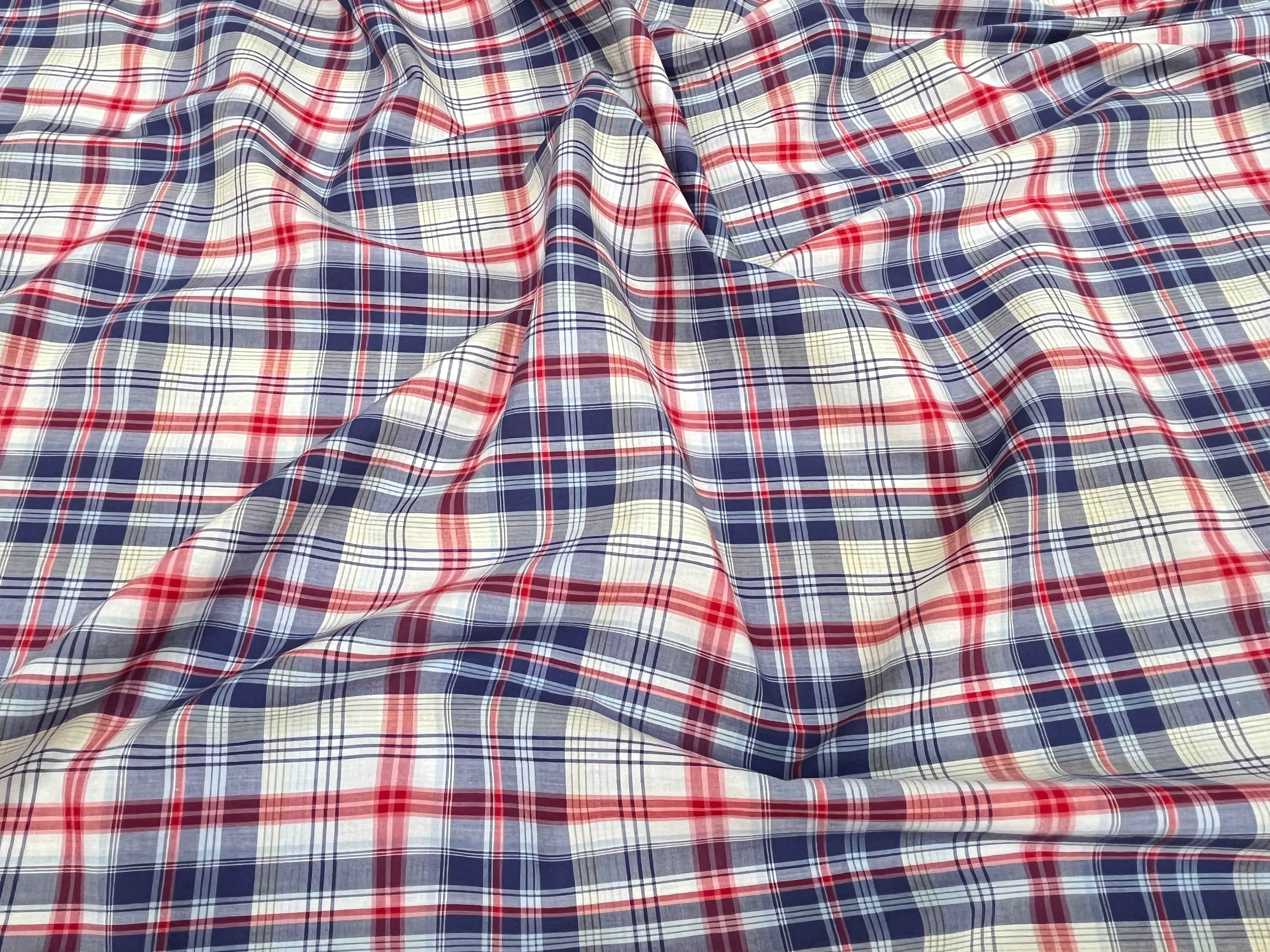 COTON CHEMISE CARREAUX PRINCE DE GALLE BLEU ET ROUGE - My Little Coupon