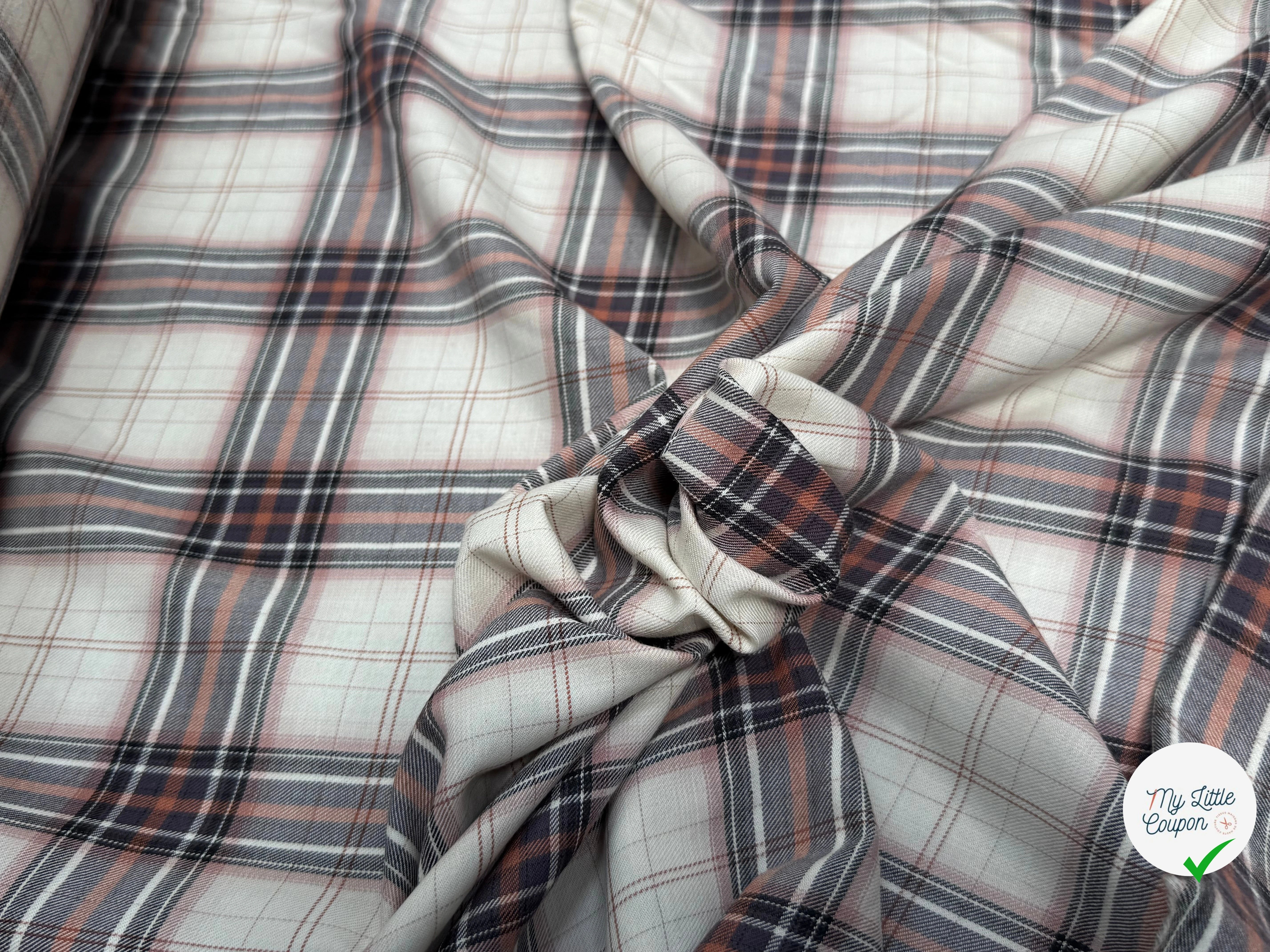 COTON CHEMISE DUVETEUX ÉCRU À CARREAUX MULTICOLORS - My Little Coupon