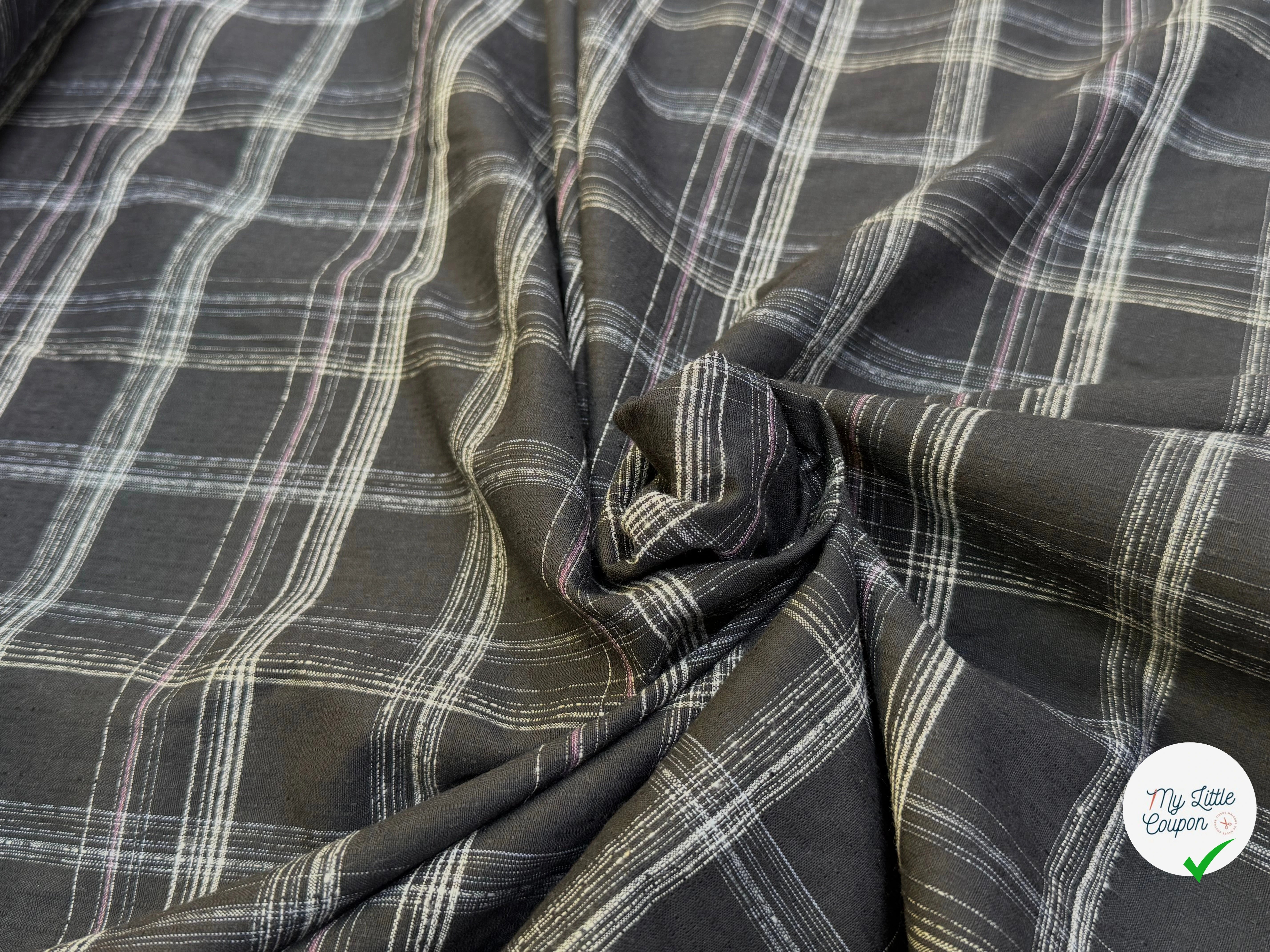 COTON CHEMISE LÉGÈREMENT DUVETEUX À CARREAUX ANTHRACITE NOIR - My Little Coupon
