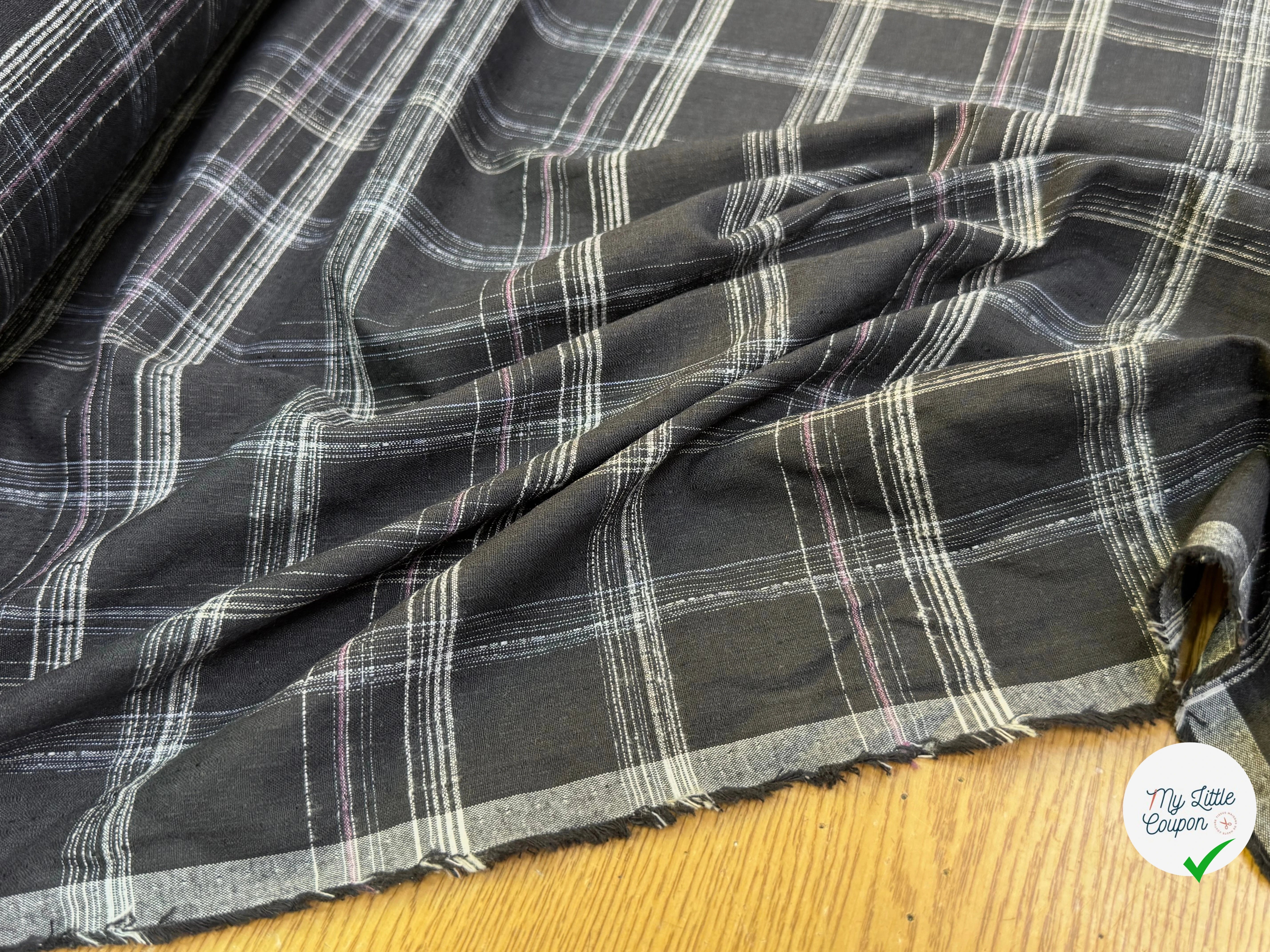 COTON CHEMISE LÉGÈREMENT DUVETEUX À CARREAUX ANTHRACITE NOIR - My Little Coupon