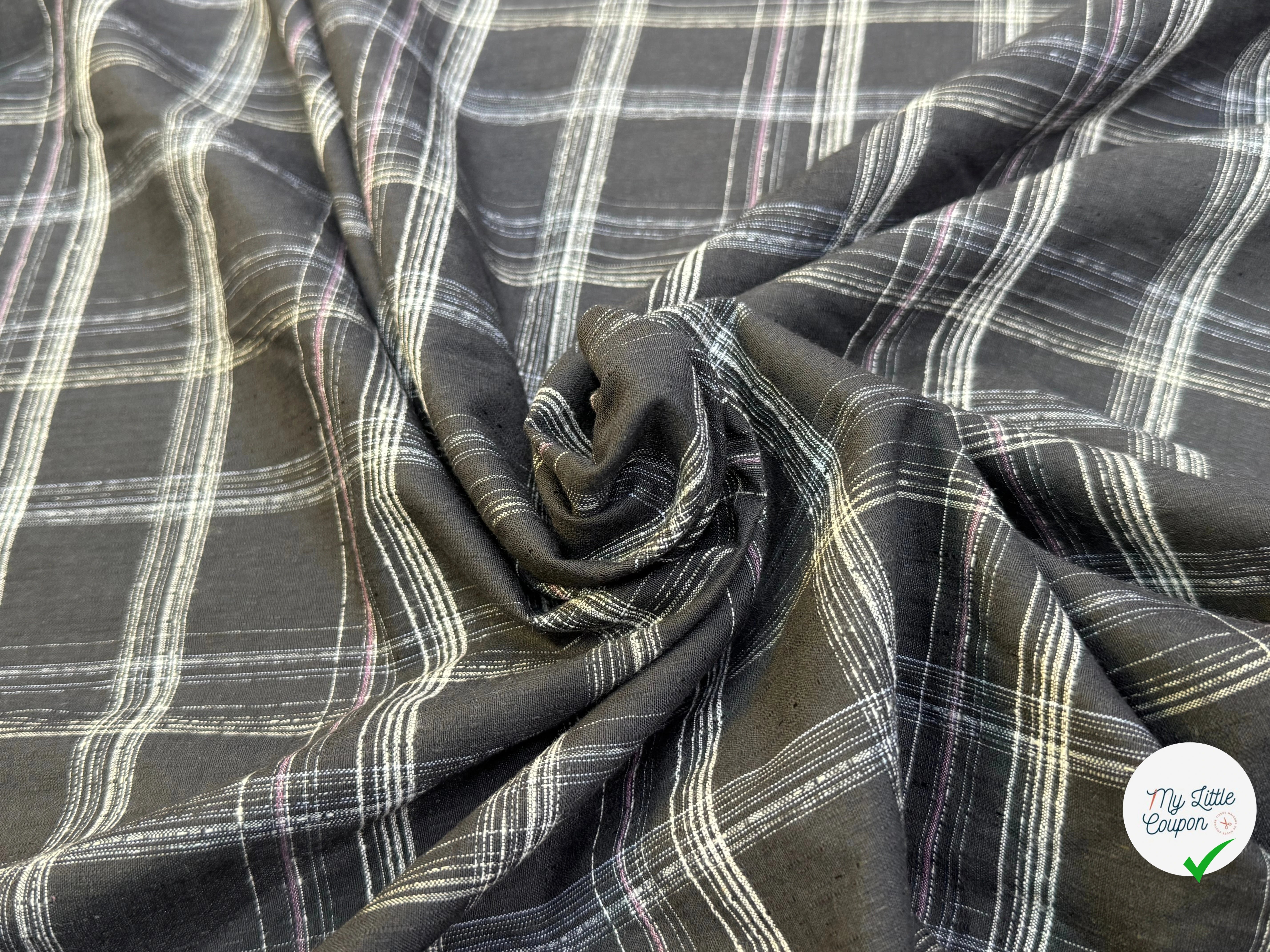 COTON CHEMISE LÉGÈREMENT DUVETEUX À CARREAUX ANTHRACITE NOIR - My Little Coupon