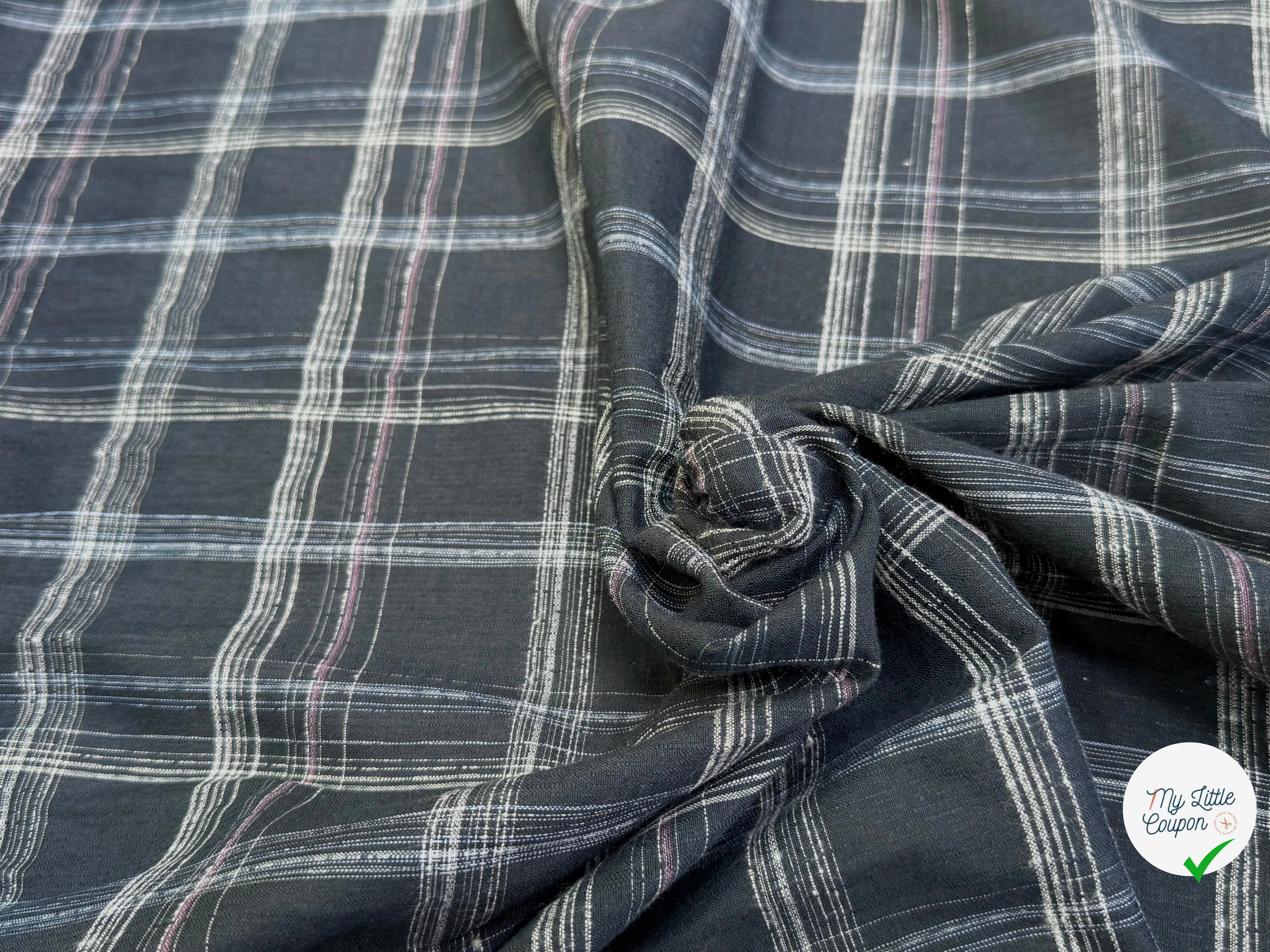 COTON CHEMISE LÉGÈREMENT DUVETEUX À CARREAUX GRIS BLEUTÉ - My Little Coupon