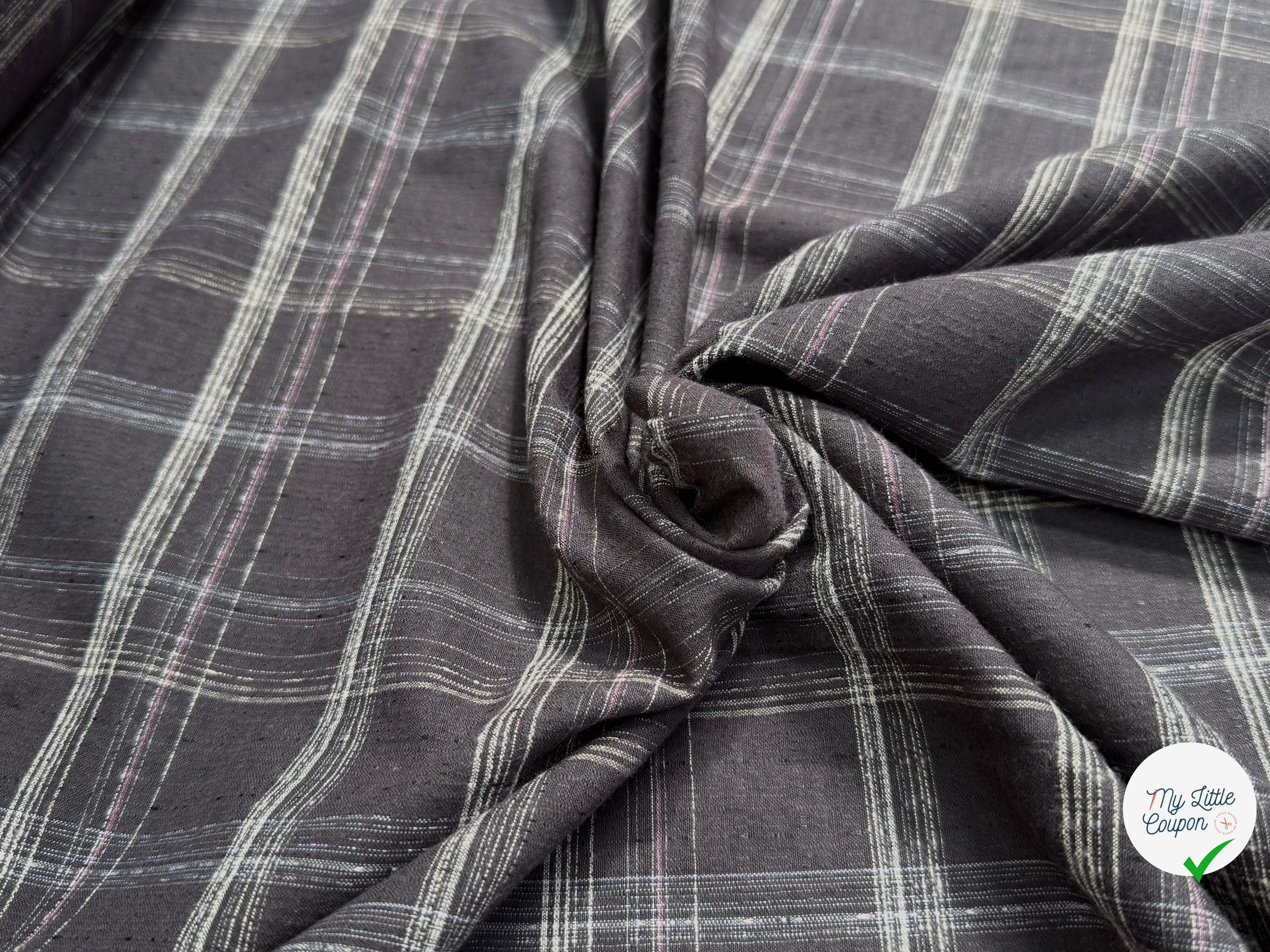 COTON CHEMISE LÉGÈREMENT DUVETEUX À CARREAUX GRIS NAVY - My Little Coupon