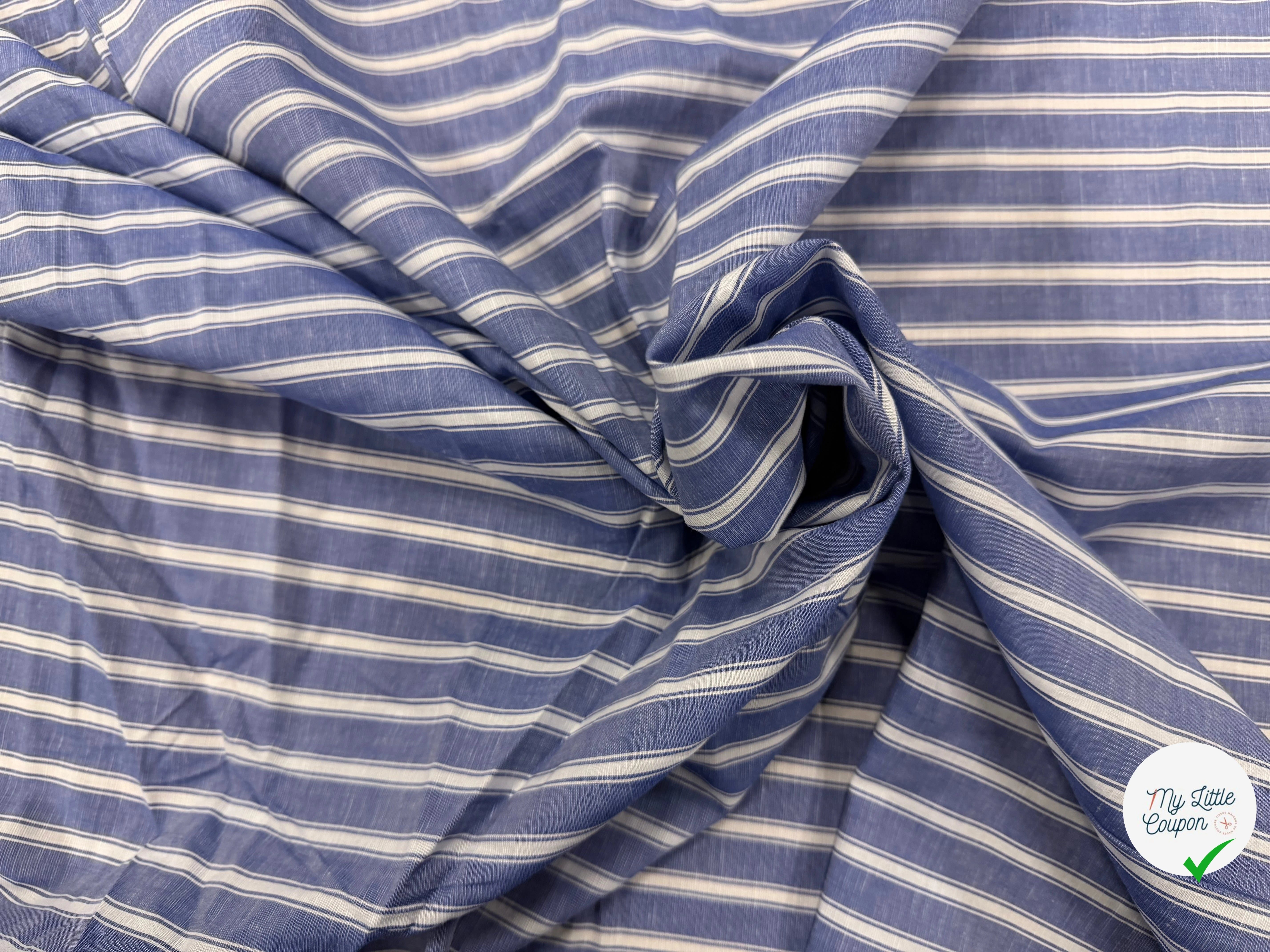 COTON CHEMISE RAYURES BLANCHES SUR BLEU - My Little Coupon