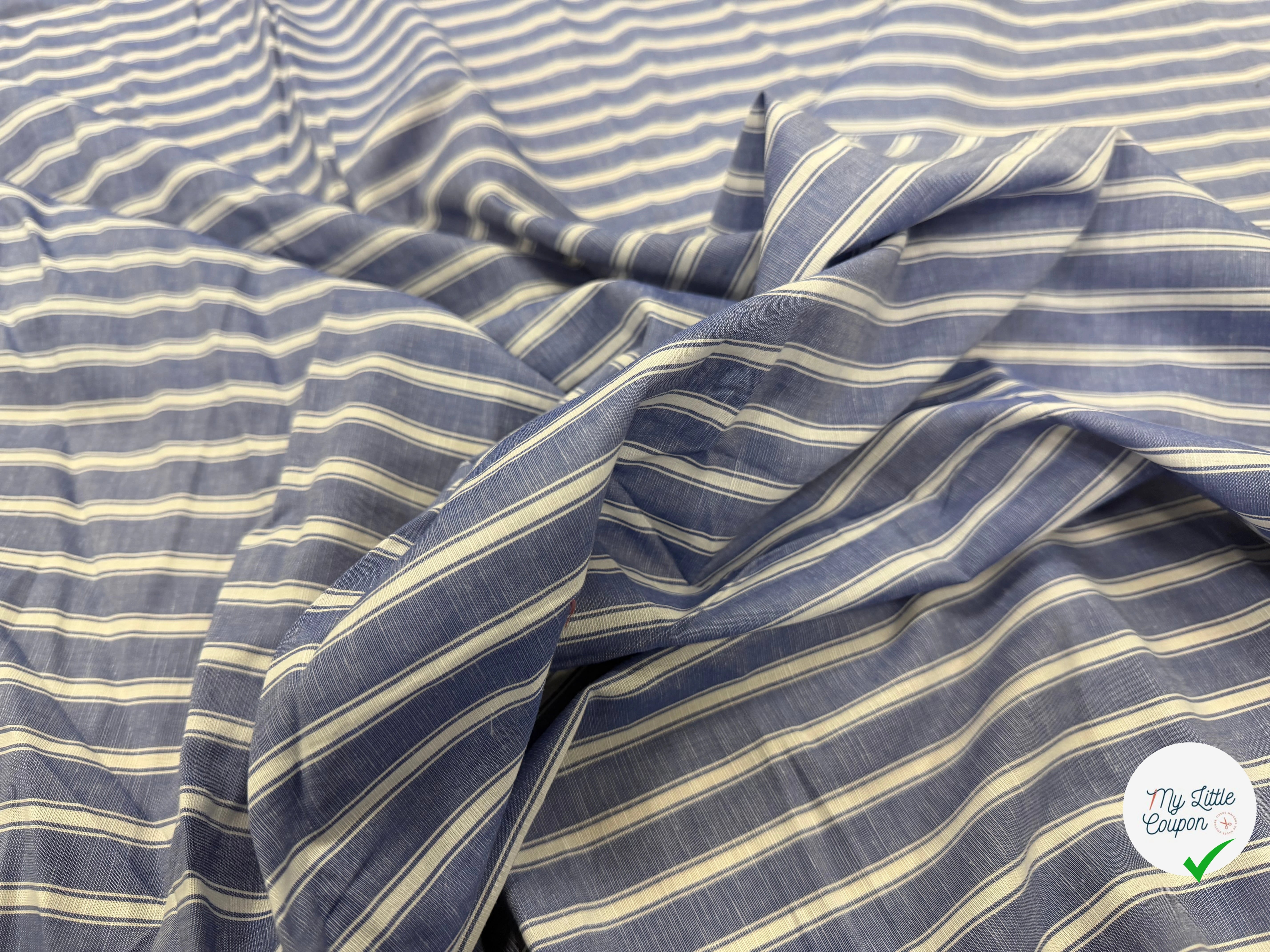 COTON CHEMISE RAYURES BLANCHES SUR BLEU - My Little Coupon