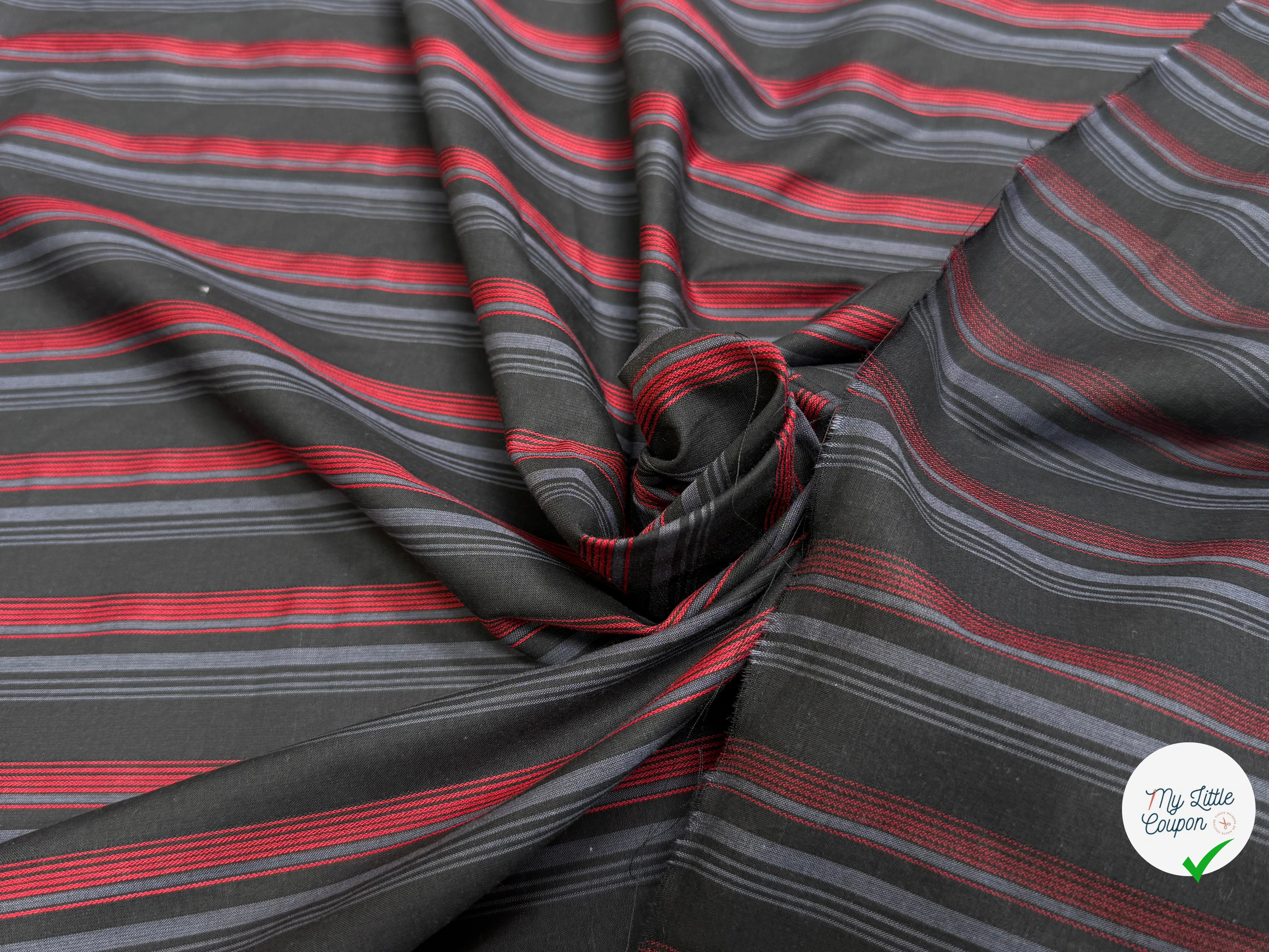 COTON CHEMISE RAYURES MULTICOLORS ROUGE BLEU NOIR - My Little Coupon