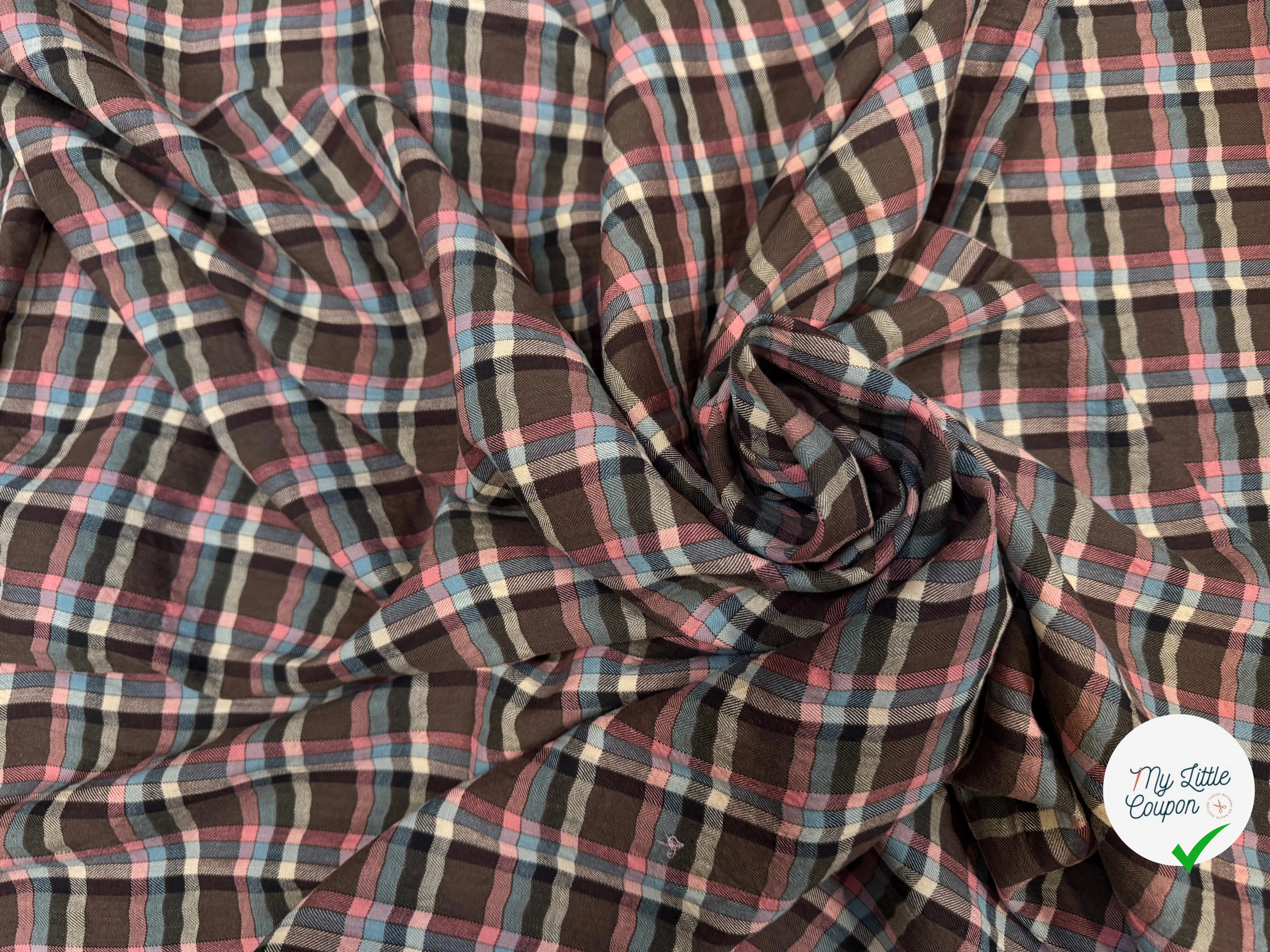 COTON CHEVRONS CARREAUX BLEU ET ROSE - My Little Coupon