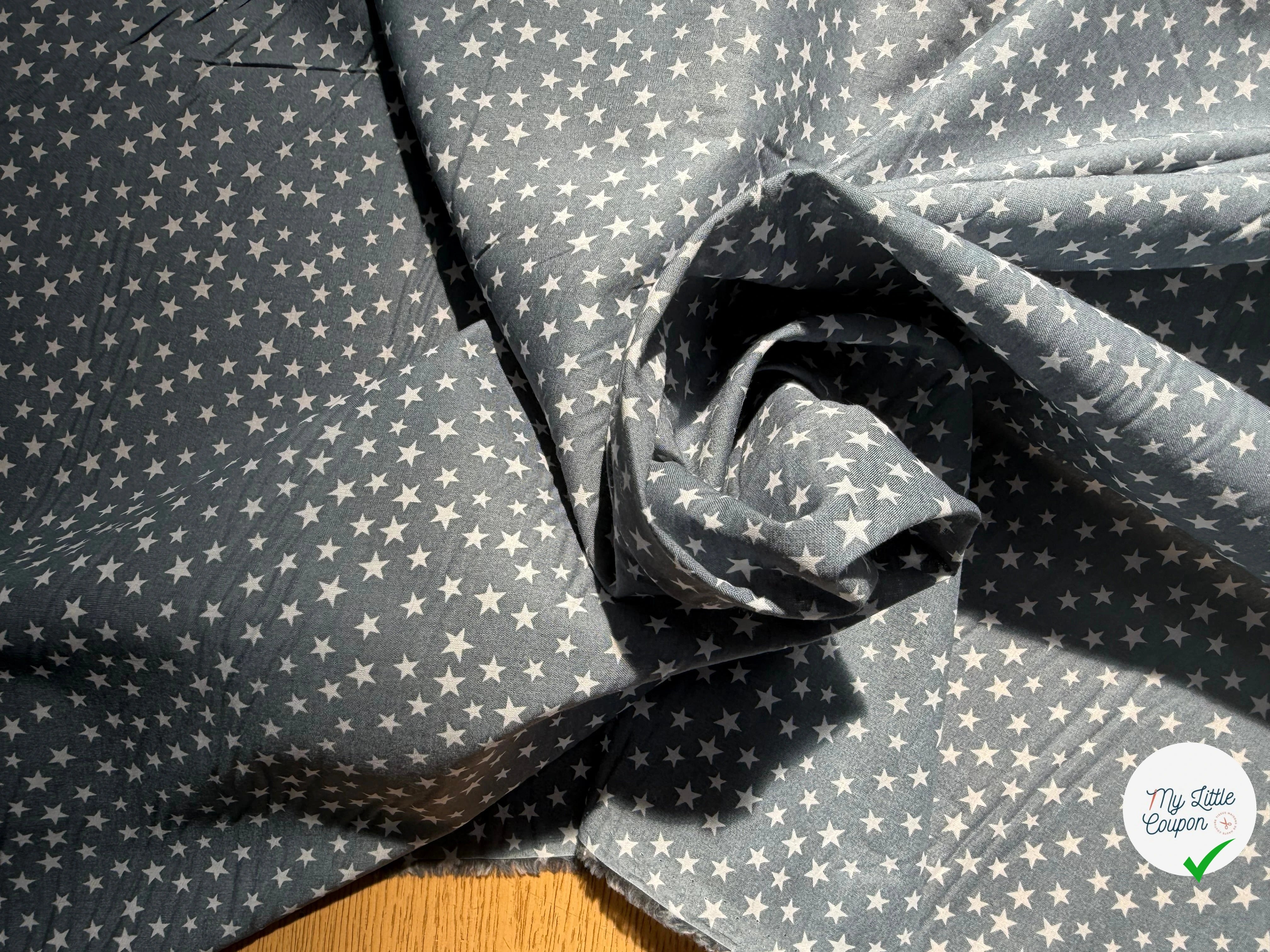 COTON ETOILES FOND BLEU GRIS - My Little Coupon