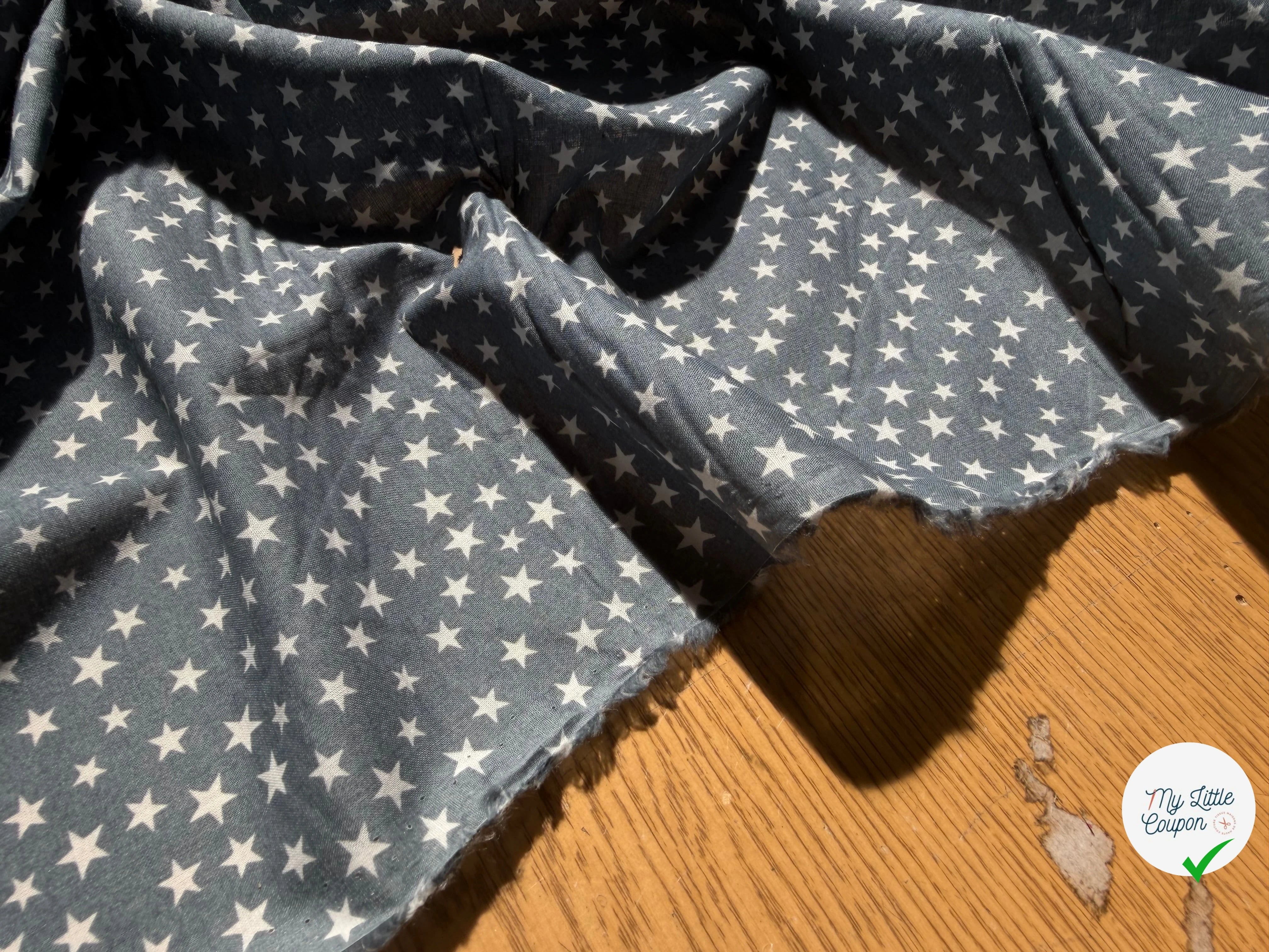 COTON ETOILES FOND BLEU GRIS - My Little Coupon