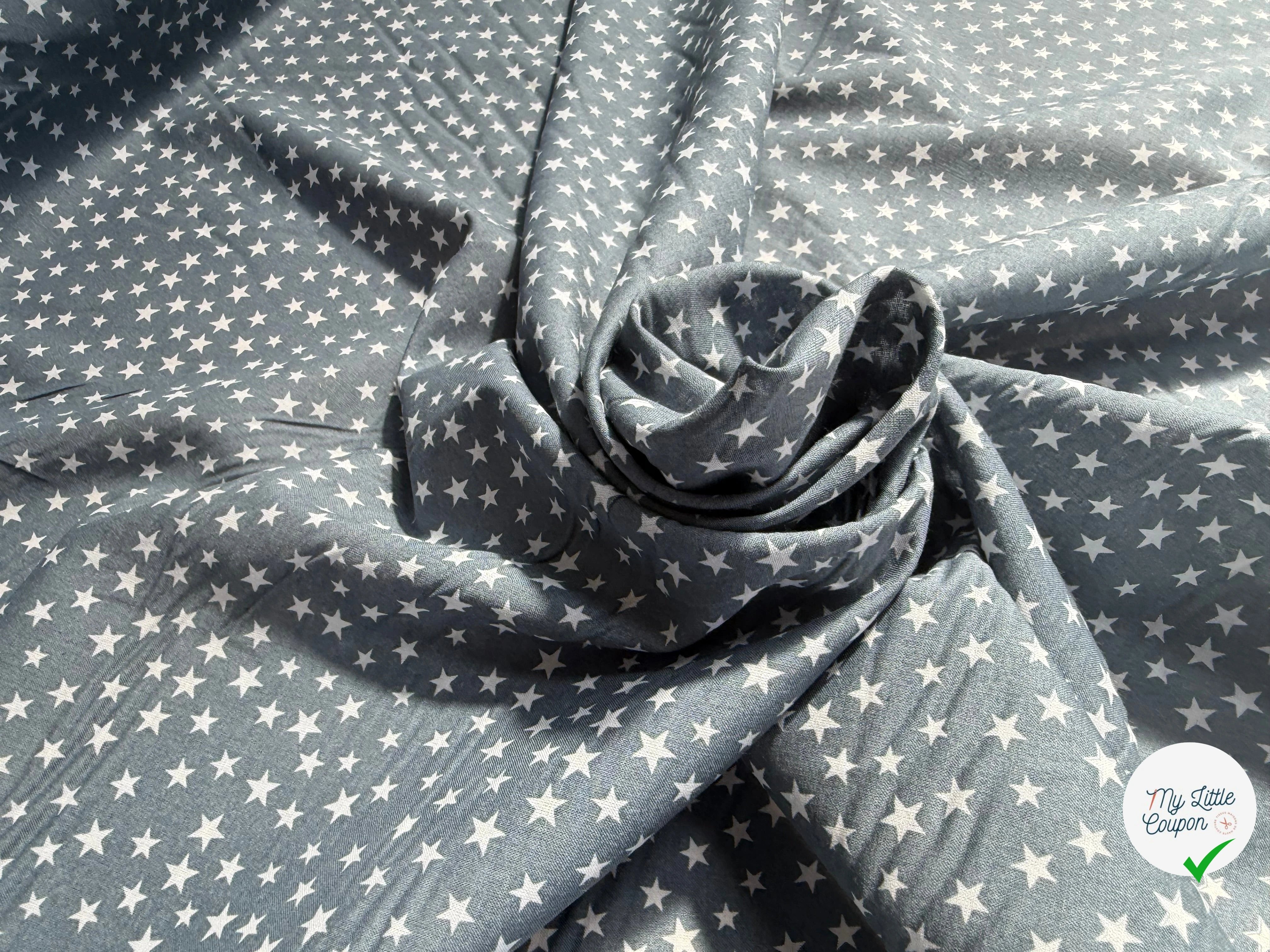 COTON ETOILES FOND BLEU GRIS - My Little Coupon