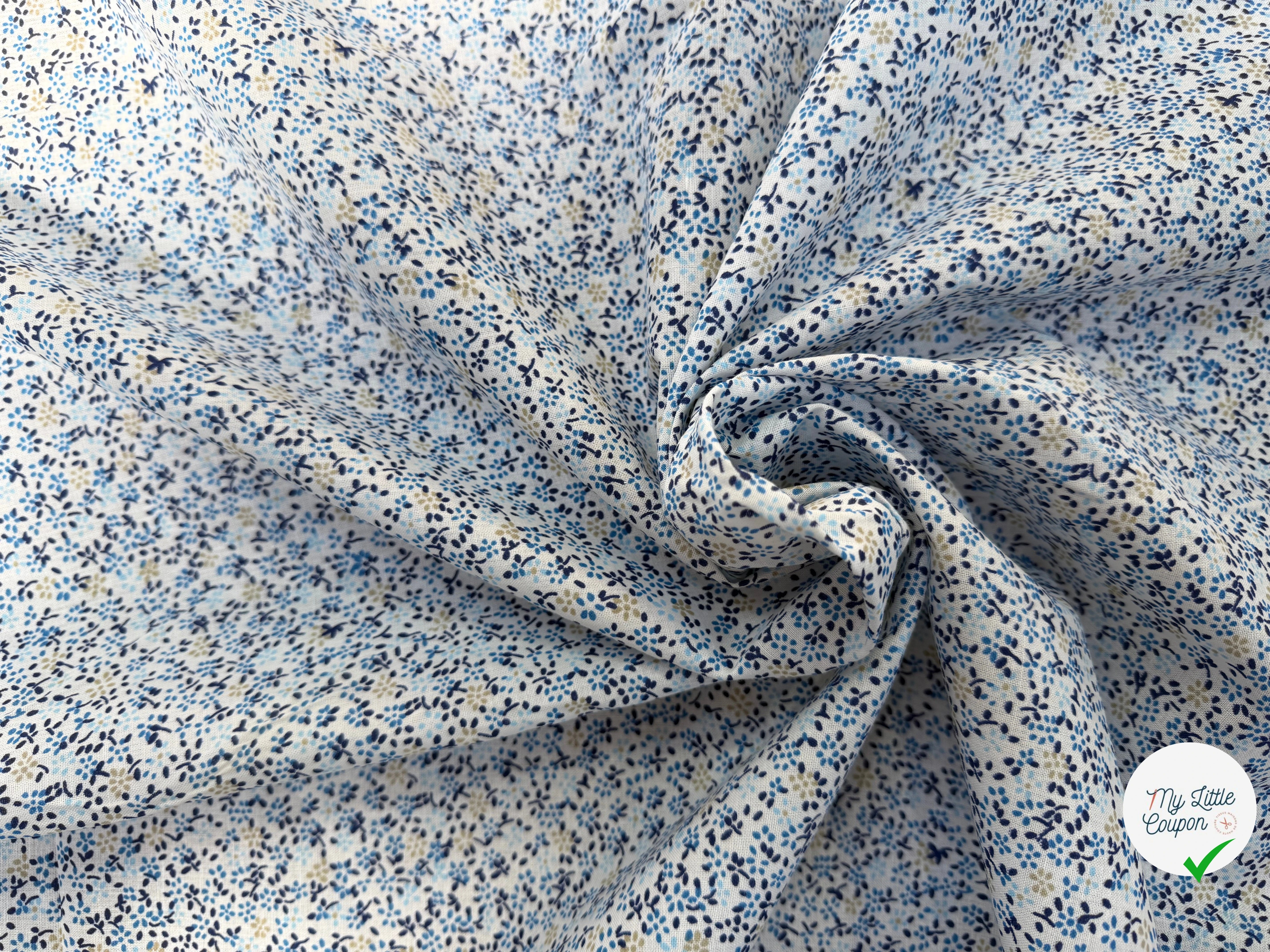 COTON FLEURS BLEU BLANC JAUNE - My Little Coupon