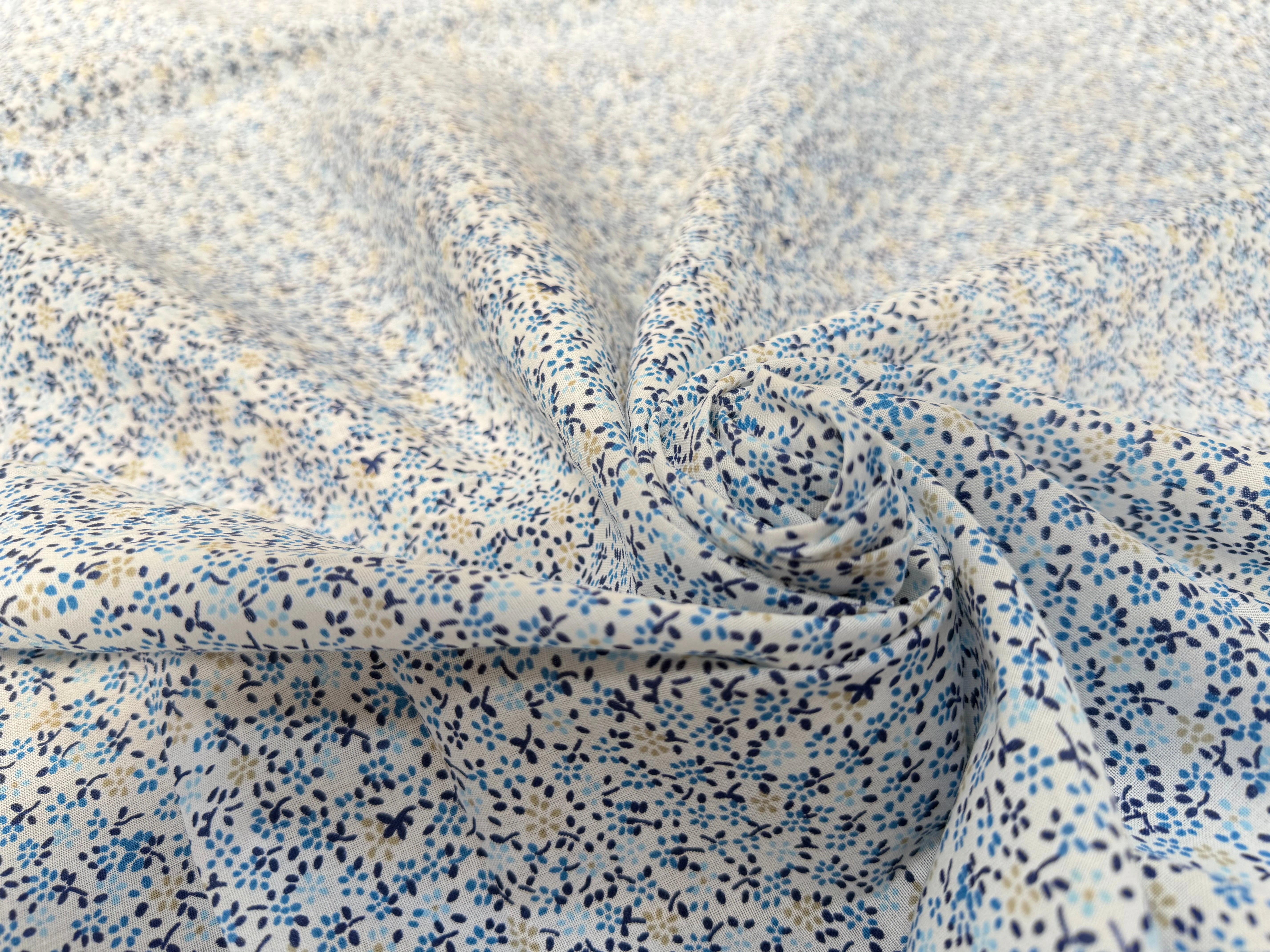 COTON FLEURS BLEU BLANC JAUNE - My Little Coupon