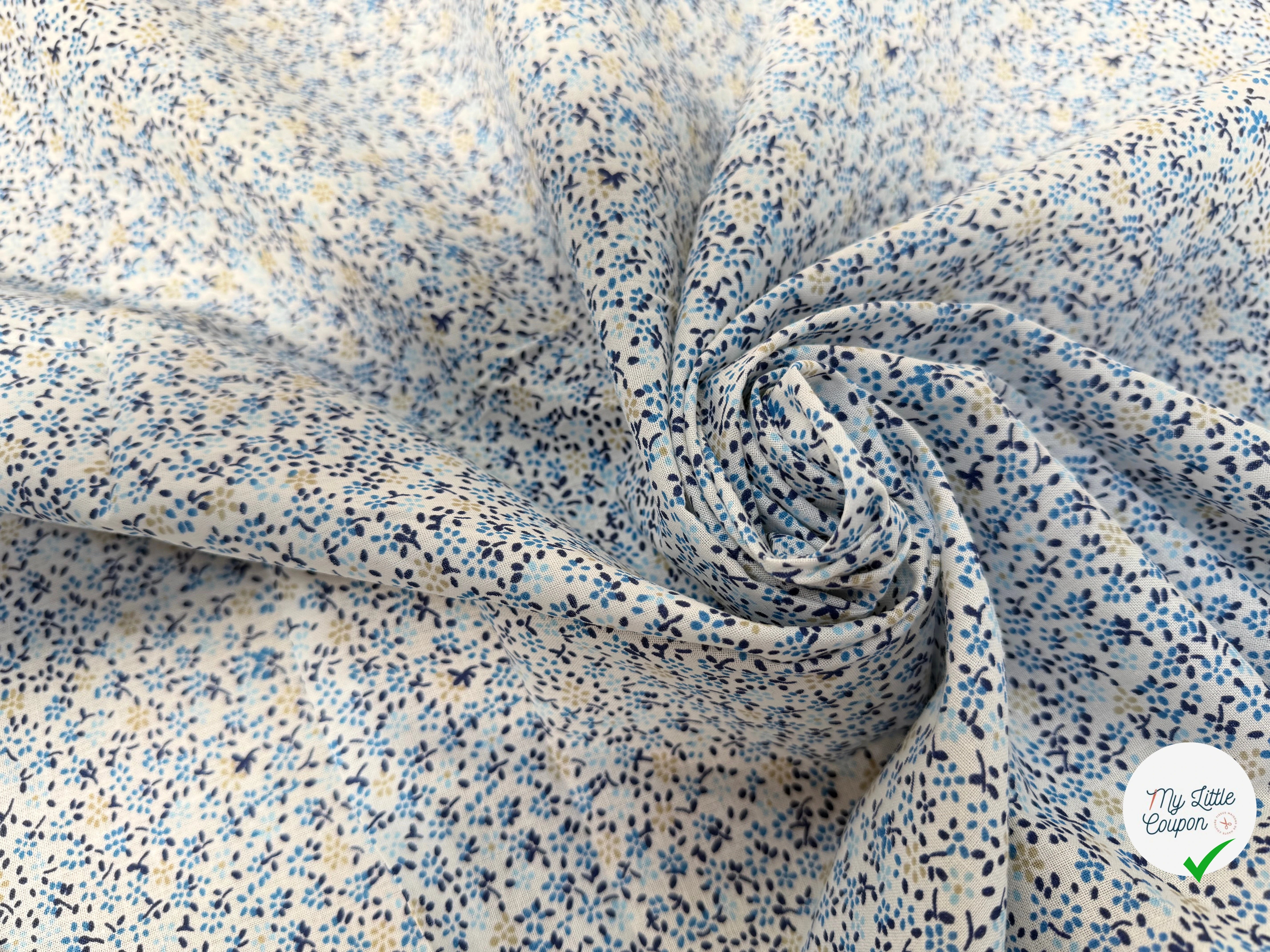 COTON FLEURS BLEU BLANC JAUNE - My Little Coupon