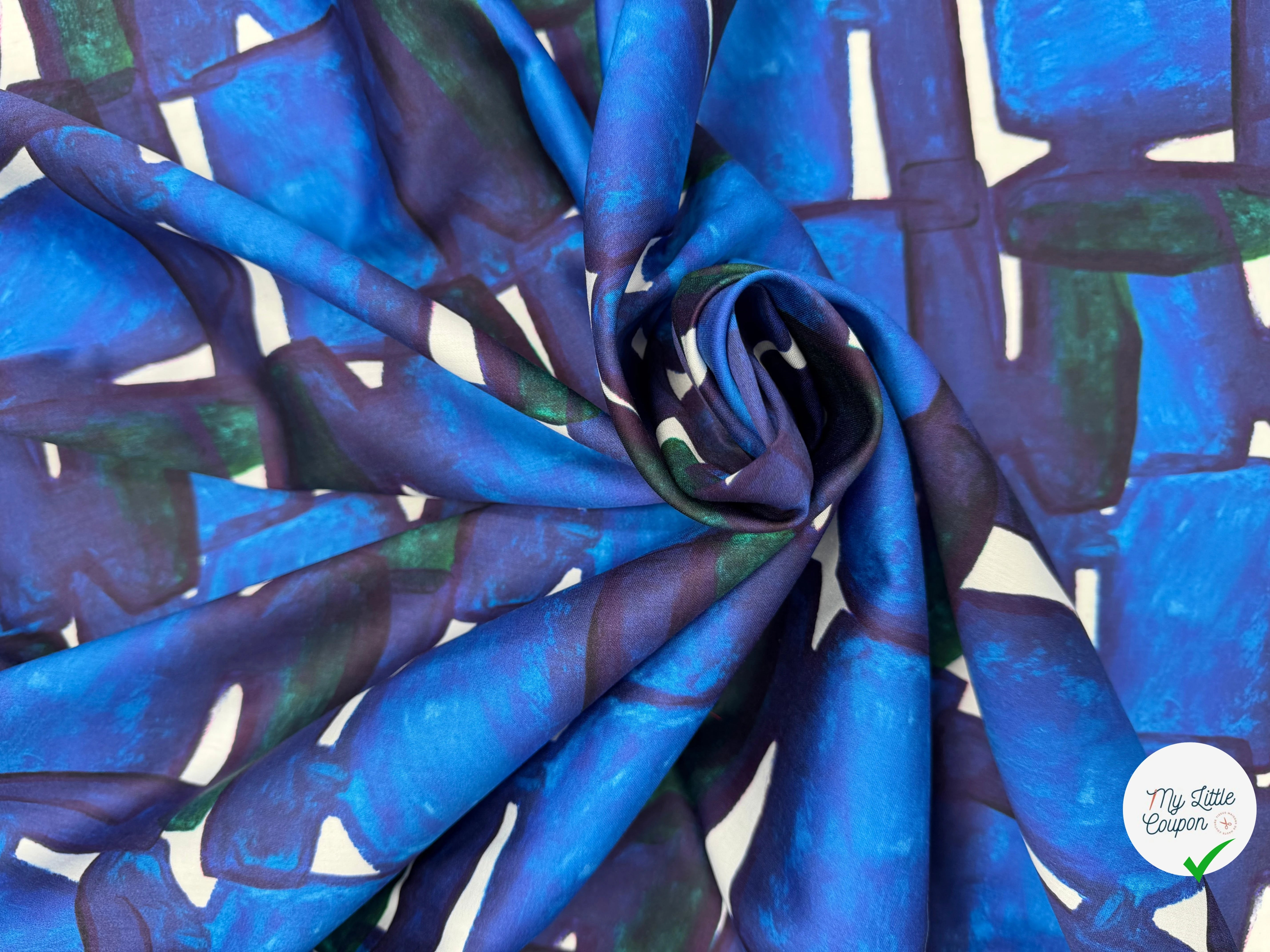 Tissu coton léger imprimé bleu graphique