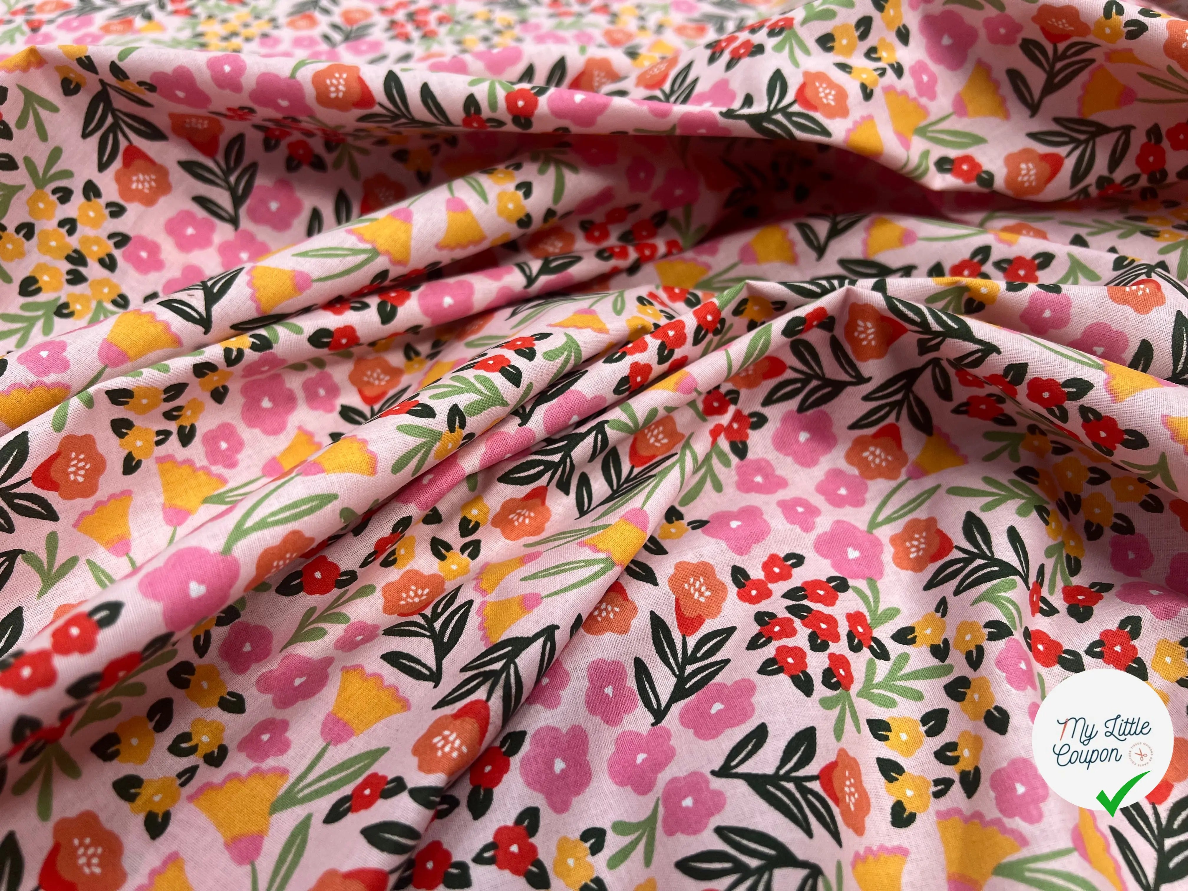 COTON IMPRIMÉ FLEURS MARTINE ROSE / VERT 1B L1 150 - My Little Coupon
