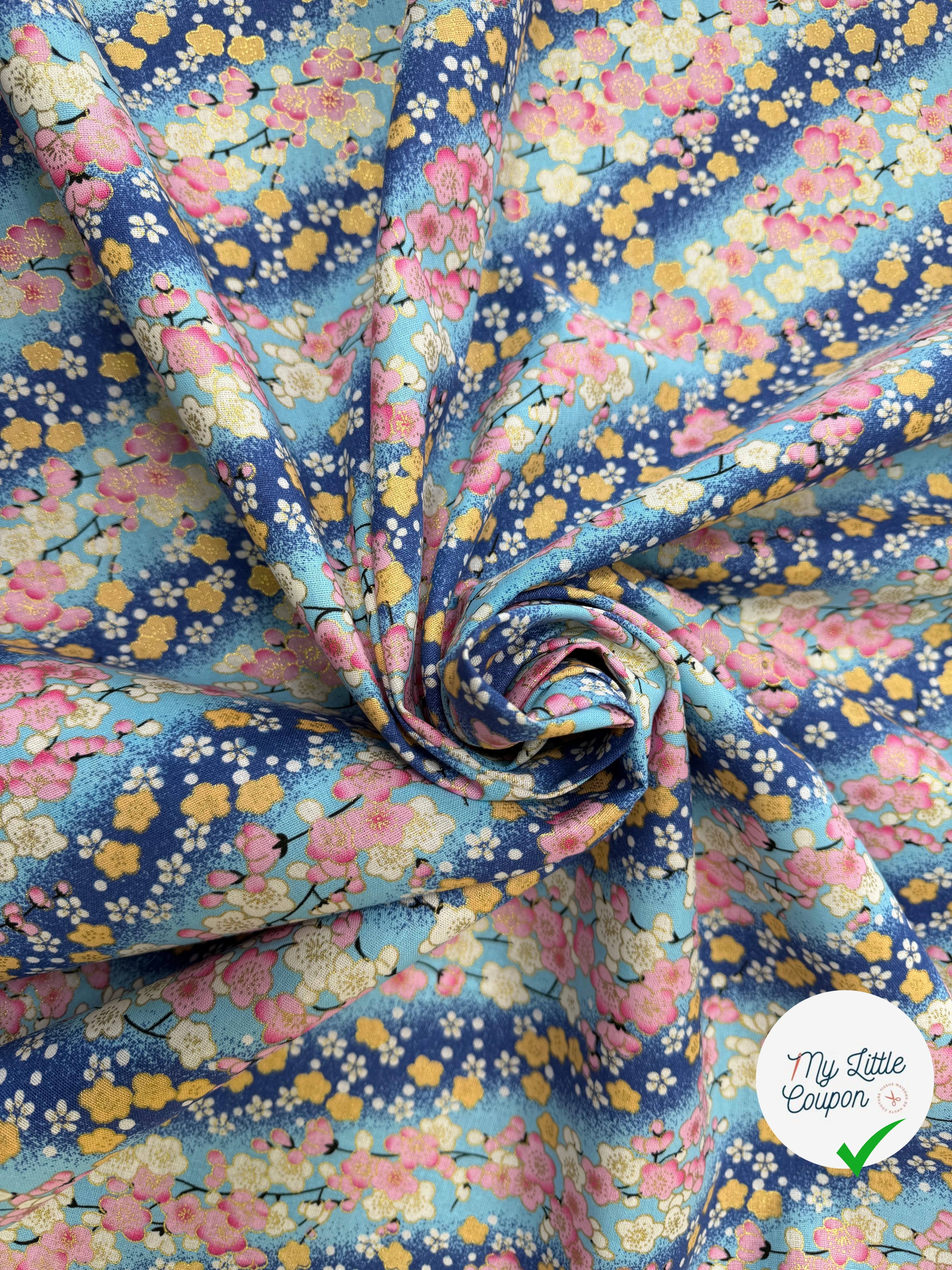 COTON IMPRIMÉ FOIL 08 BLEU 145 CM - My Little Coupon