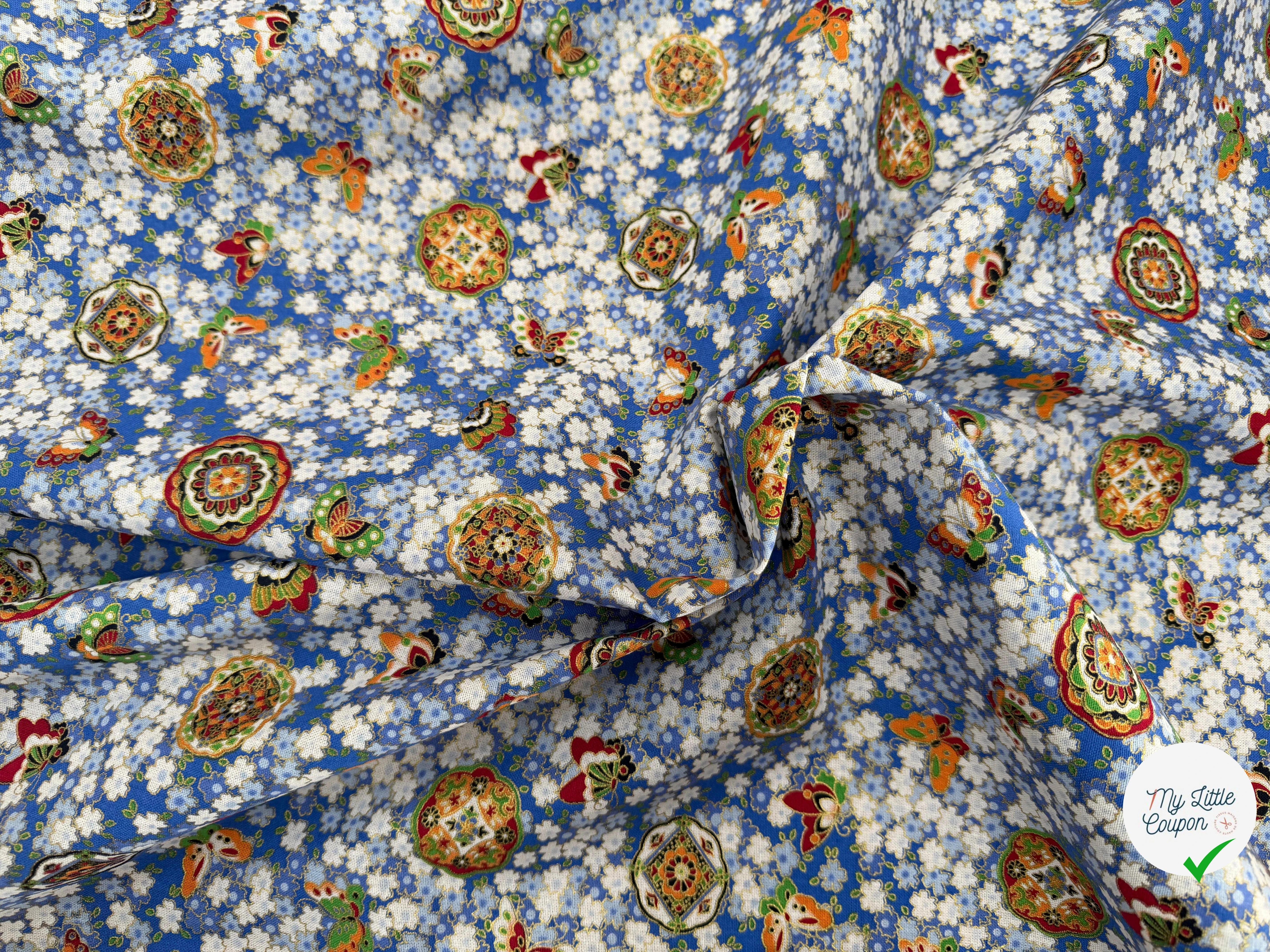 COTON IMPRIMÉ FOIL 16 BLEU 145 CM - My Little Coupon