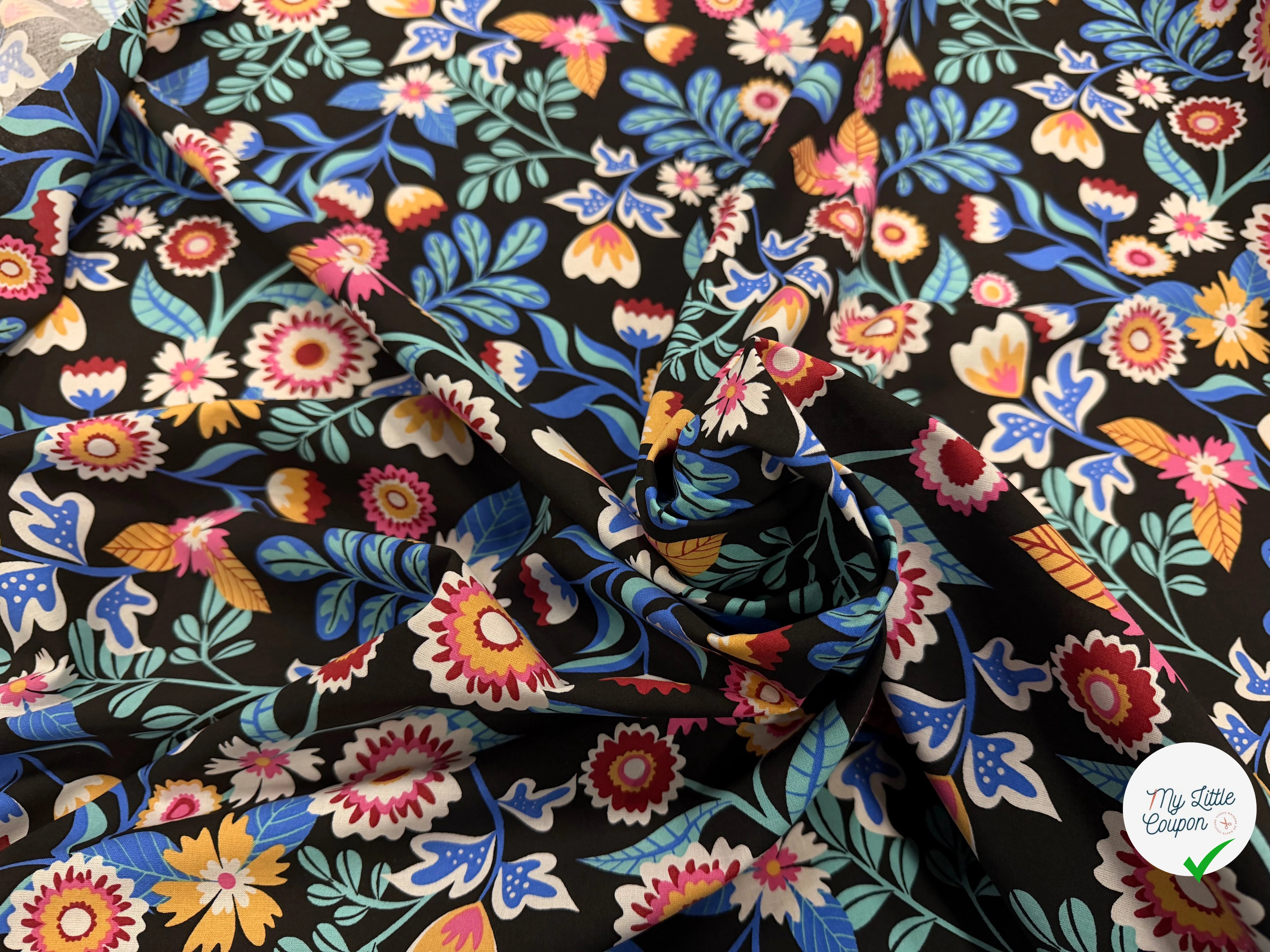 COTON IMPRIMÉ KALERIA NOIR / BLEU - My Little Coupon