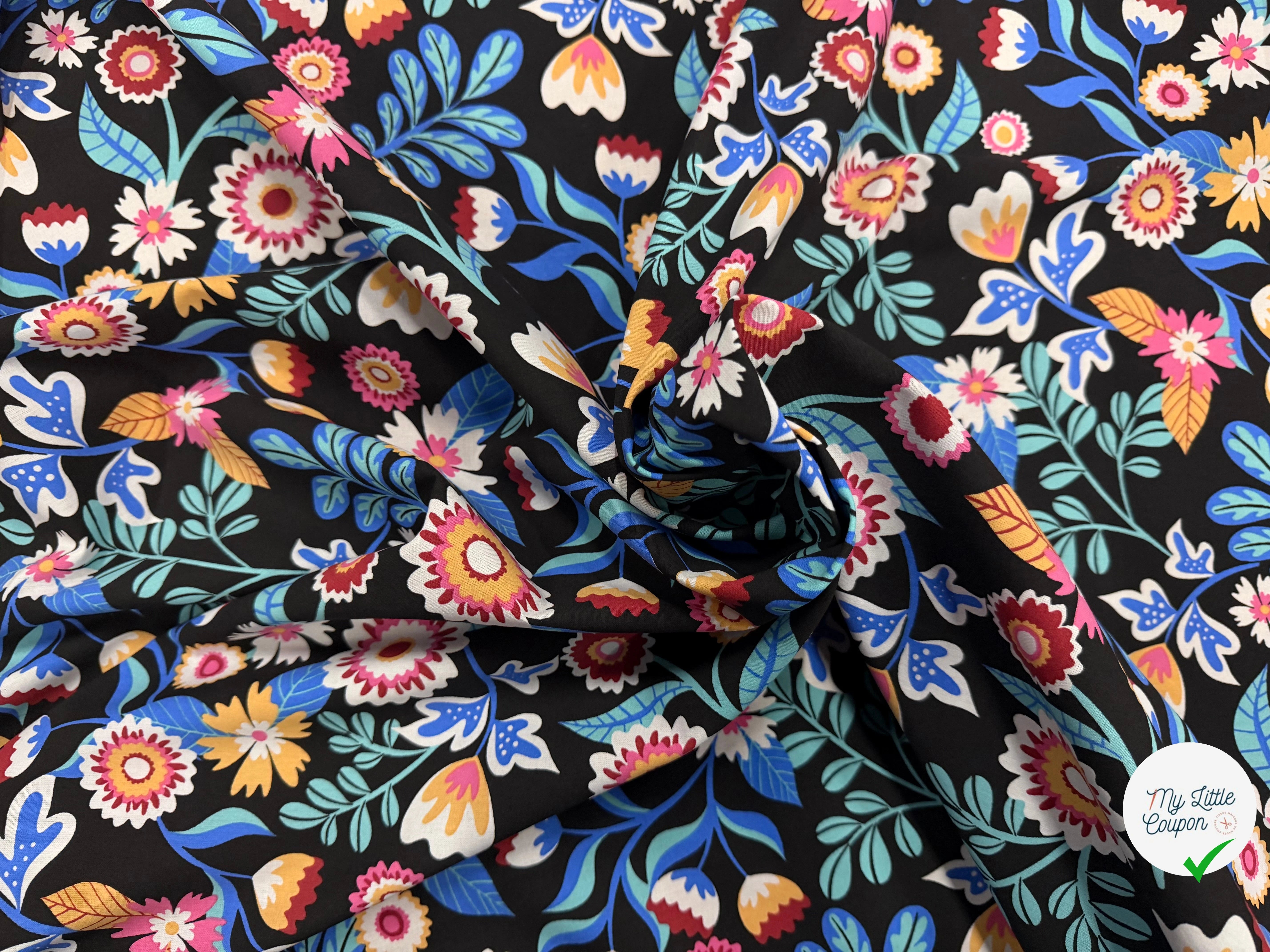 COTON IMPRIMÉ KALERIA NOIR / BLEU - My Little Coupon
