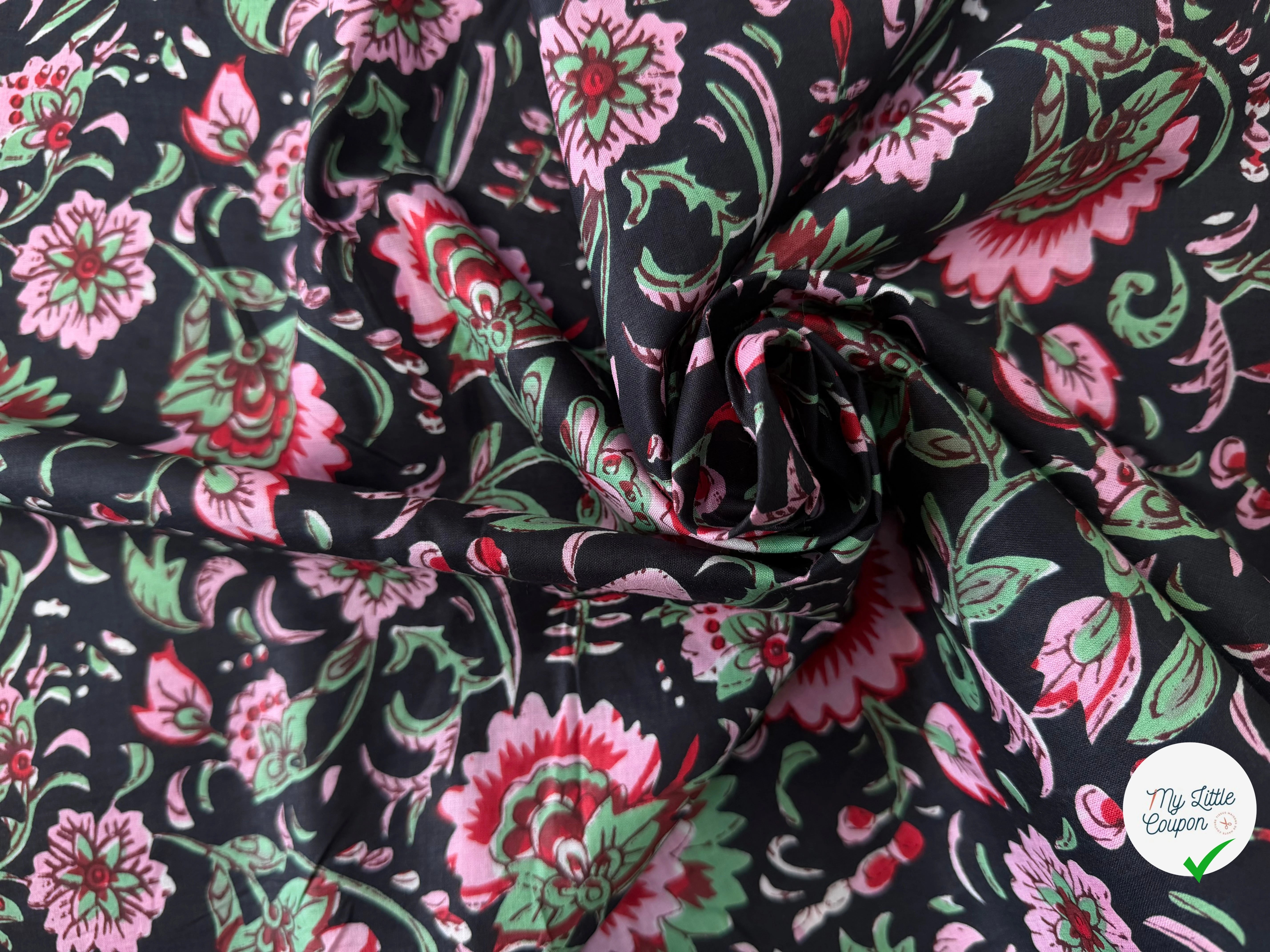 COTON INDIEN TAJ-MAHAL 008 NOIR LAIZE 110 - My Little Coupon