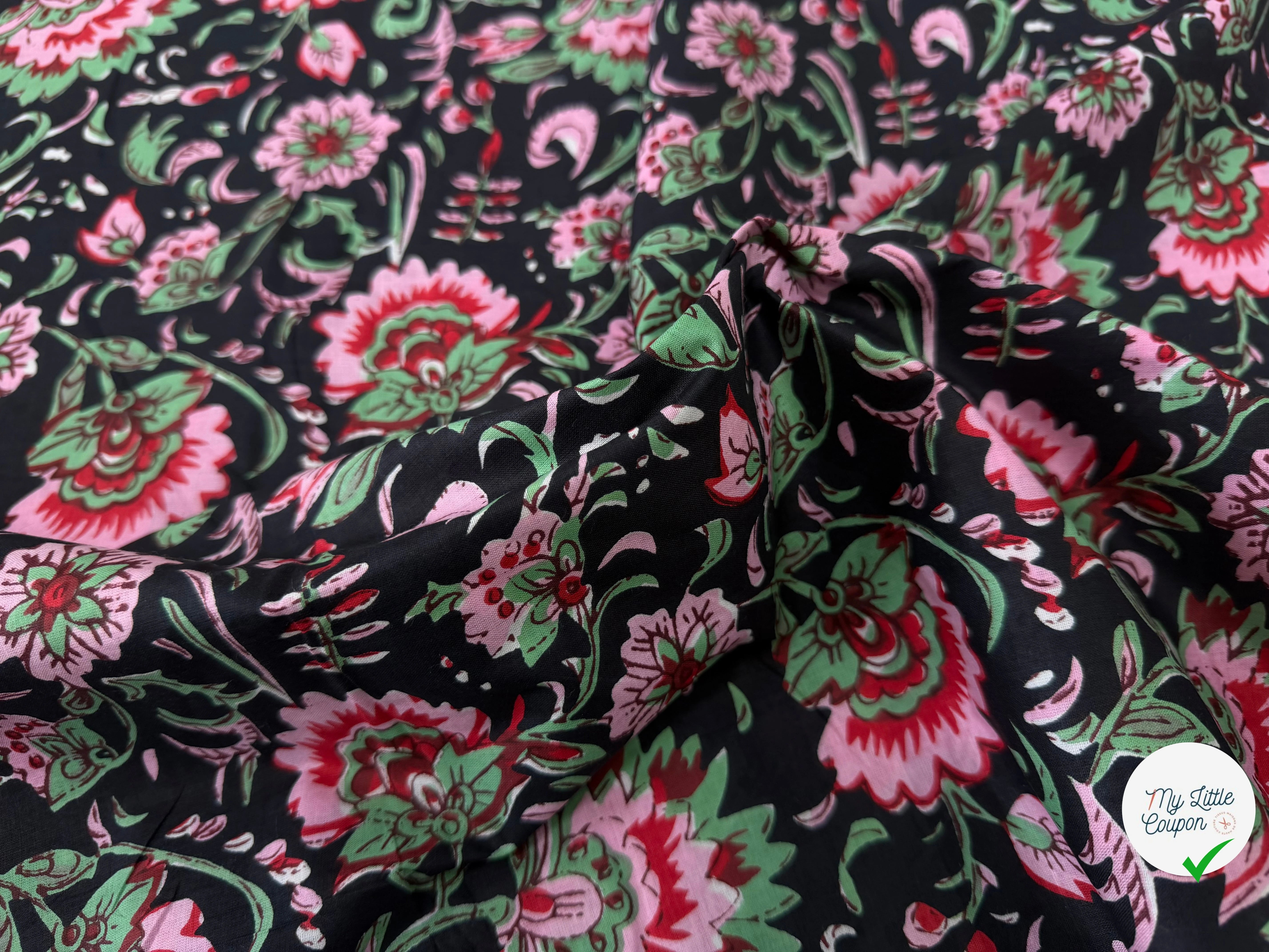 COTON INDIEN TAJ-MAHAL 008 NOIR LAIZE 110 - My Little Coupon