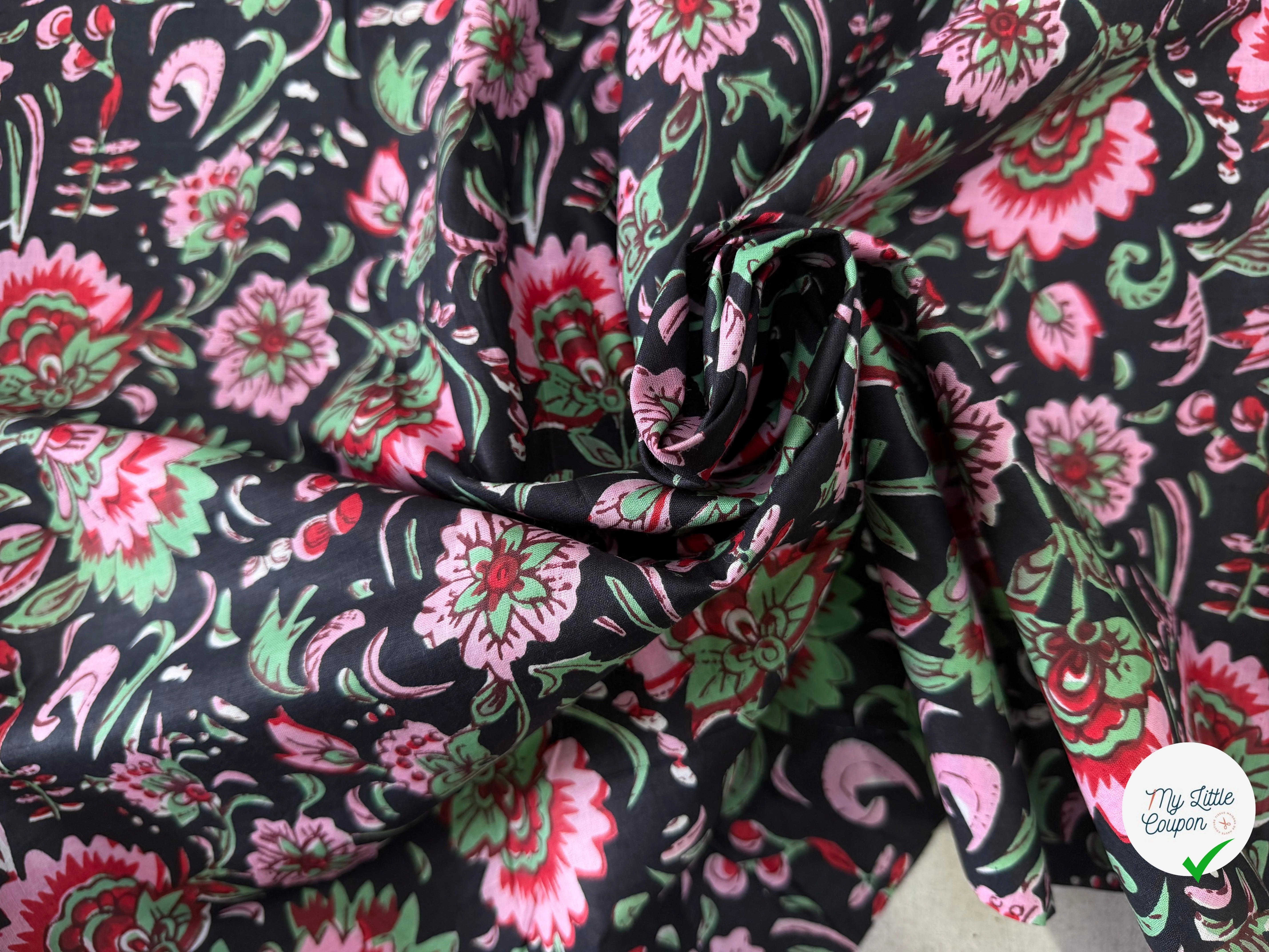 COTON INDIEN TAJ-MAHAL 008 NOIR LAIZE 110 - My Little Coupon